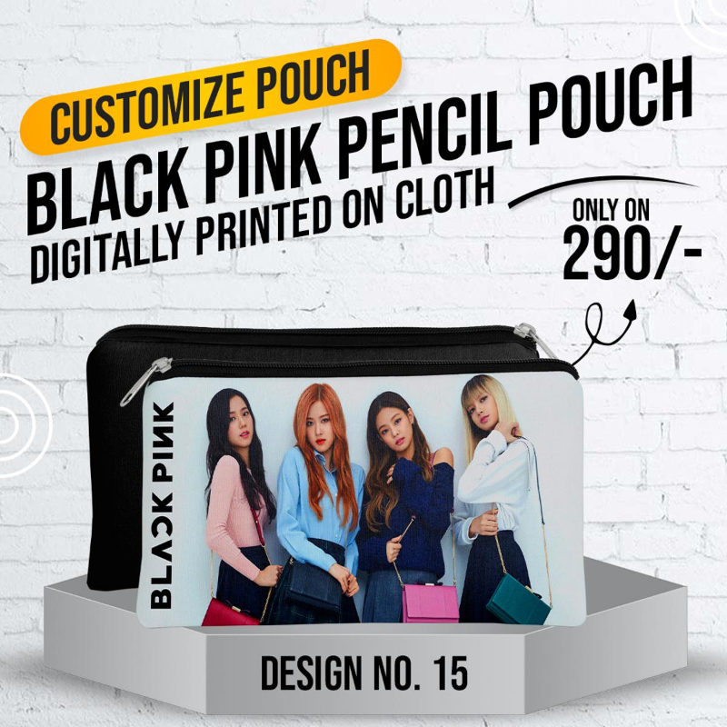 Black Pink Pencil Pouch (Digitally printed on Cloth) D-15