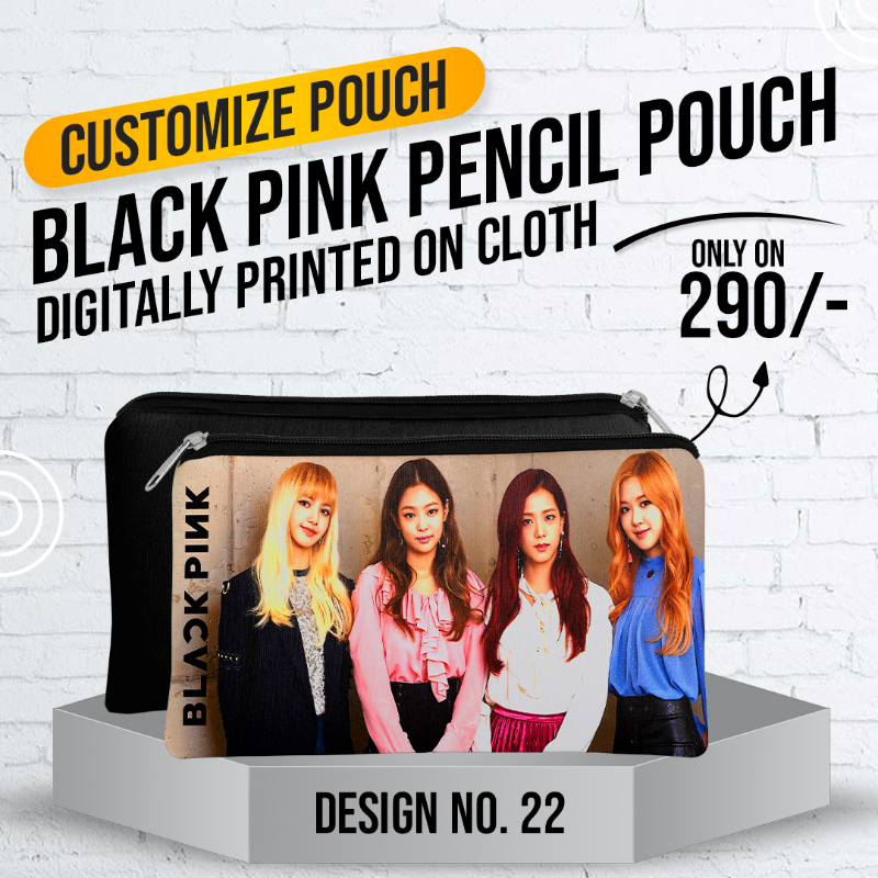 Black Pink Pencil Pouch (Digitally printed on Cloth) D-22