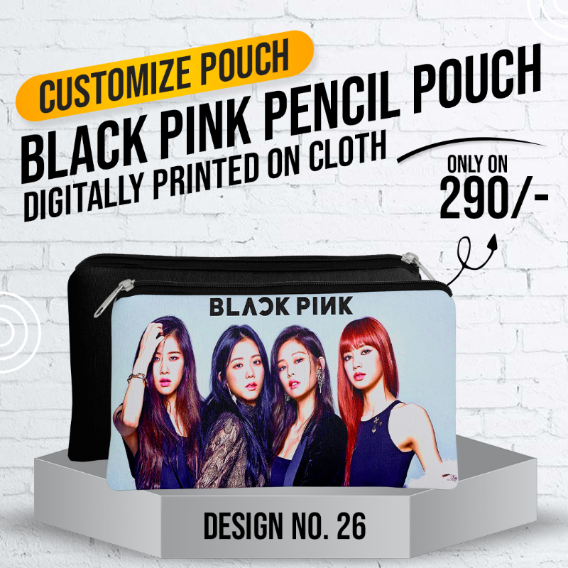 Black Pink Pencil Pouch (Digitally printed on Cloth) D-26