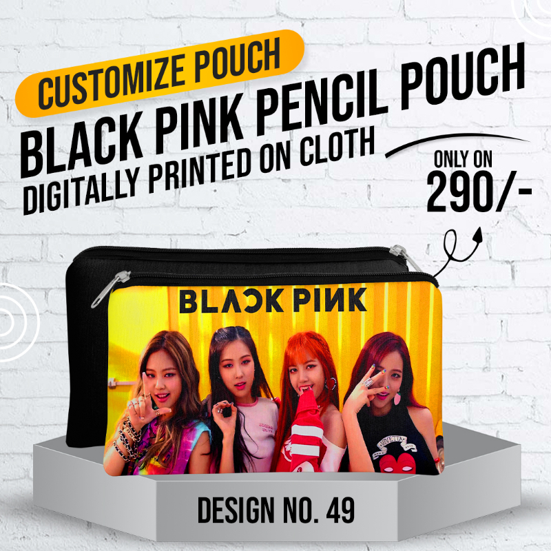 Black Pink Pencil Pouch (Digitally printed on Cloth) D-49