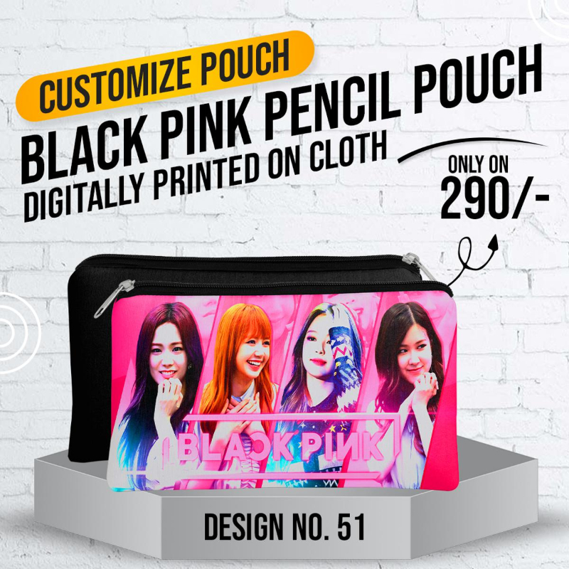 Black Pink Pencil Pouch (Digitally printed on Cloth) D-51