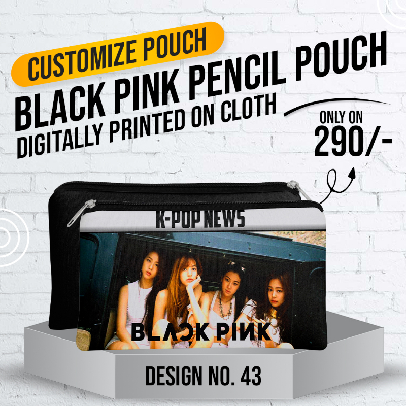 Black Pink Pencil Pouch (Digitally printed on Cloth) D-43