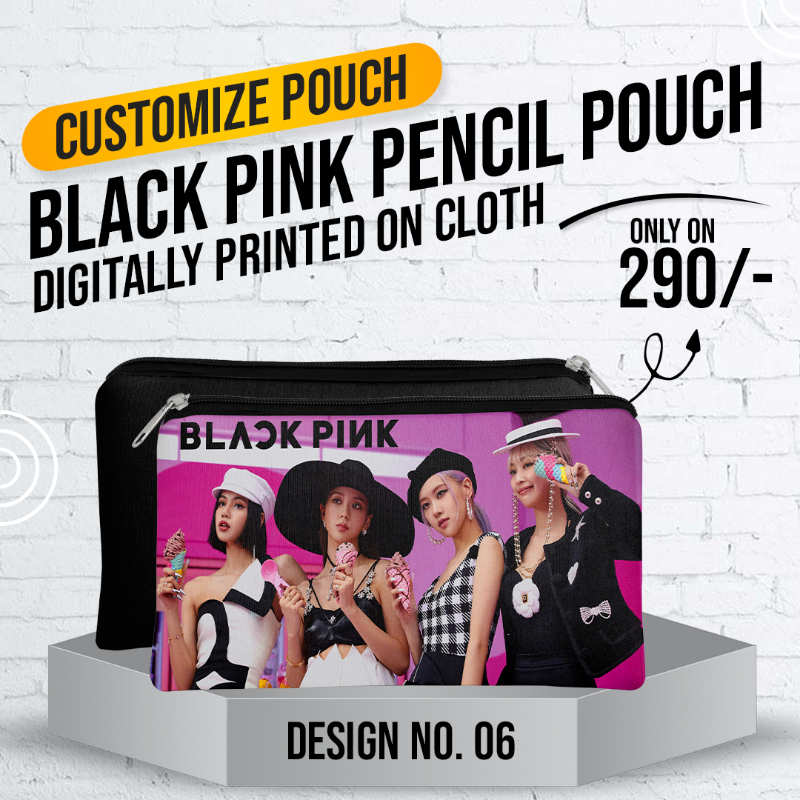 Black Pink Pencil Pouch (Digitally printed on Cloth) D-6