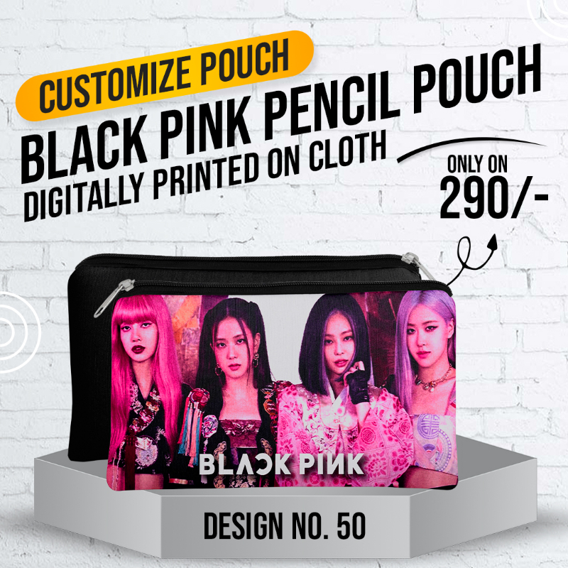 Black Pink Pencil Pouch (Digitally printed on Cloth) D-50