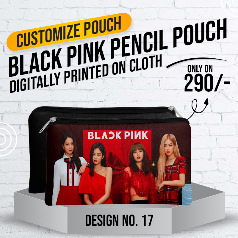 Black Pink Pencil Pouch (Digitally printed on Cloth) D-17