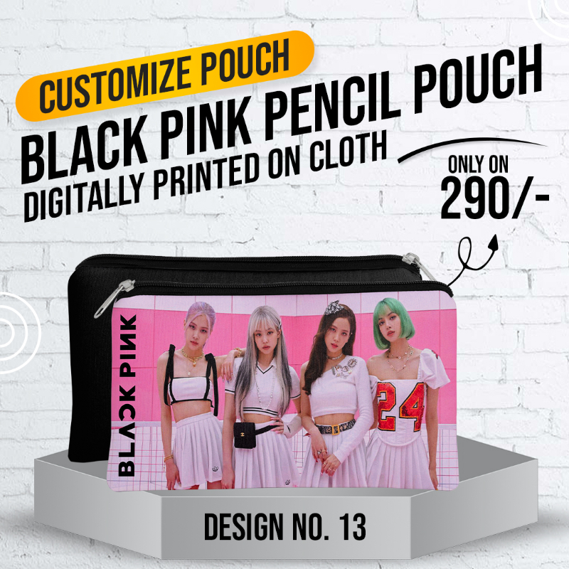 Black Pink Pencil Pouch (Digitally printed on Cloth) D-13
