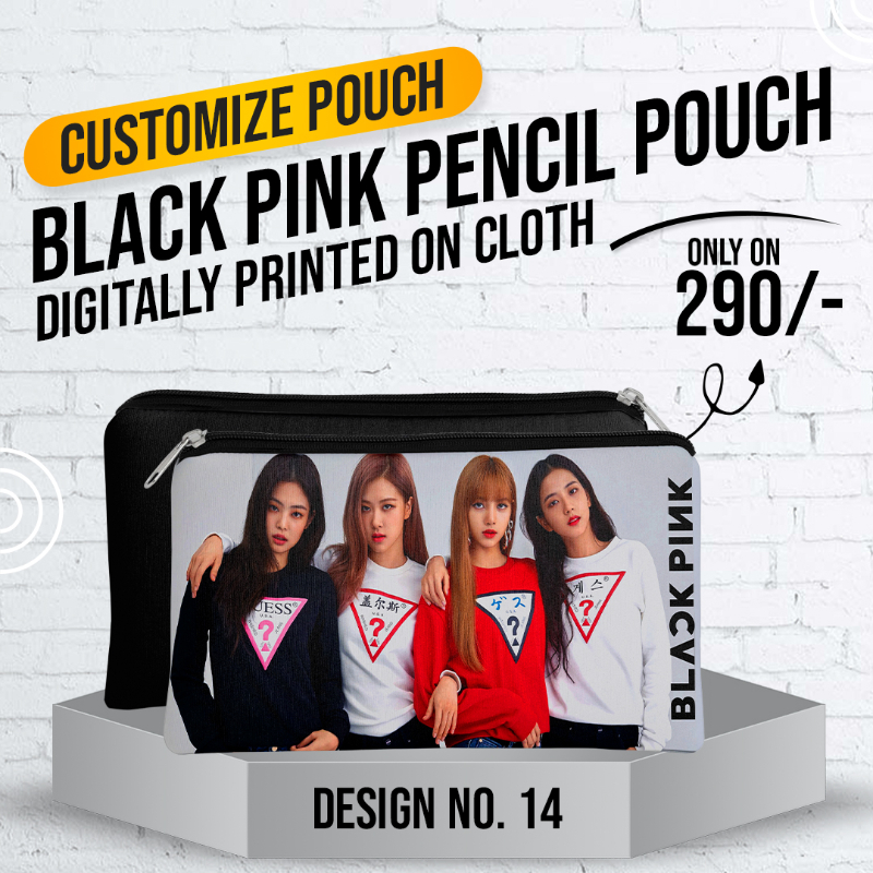 Black Pink Pencil Pouch (Digitally printed on Cloth) D-14