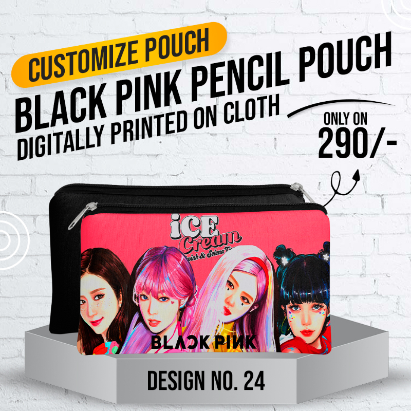 Black Pink Pencil Pouch (Digitally printed on Cloth) D-24