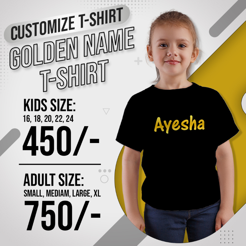 Customized Golden Name T-Shirts Black for Girl/Female