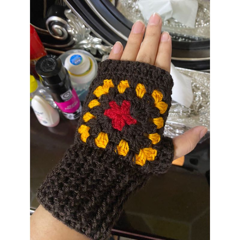 Crochet Fingerless Gloves for Winter Handmade - Brown Color