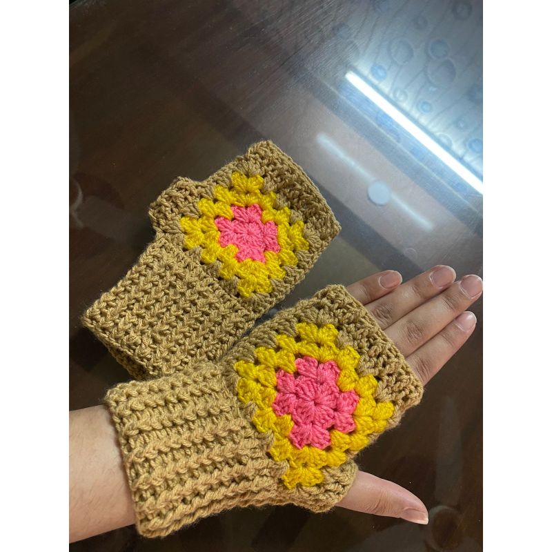 Crochet Fingerless Gloves for Winter Handmade - Light Mustard Color
