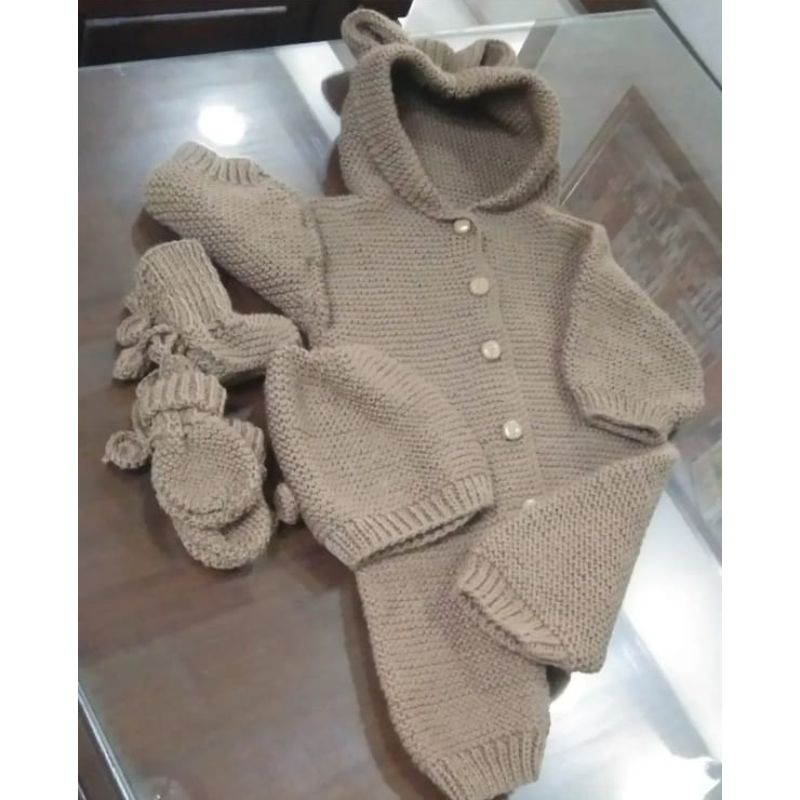 Complete Romper Set Handmade - Brown Color (0 to 6 Months Size)