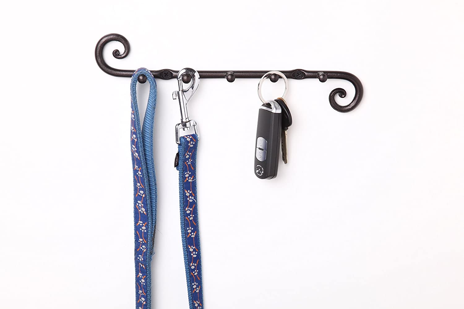 5 Hooks Swirls Decorative Rack for Hanging Home Organized - Key Bar, Tools, Accessories - Wall Mount Easy Installation Wrought Iron Fancy Keys Holder for Wall Rot Metal Handmade Key rack