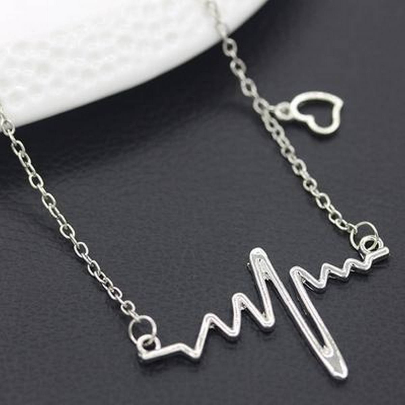 Fashion Jewelry For Women Ecg Heart Necklace Clavicle Choker Pendant Necklaces Heartbeat