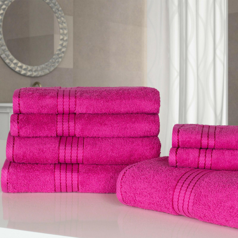 Export Quality Luxury Cotton Bath Towel Set 50x85 PinkRose (Fuschia) (Pack of 3) , White, Highly Absorbent, Machine Washable Sport and Workout Towels