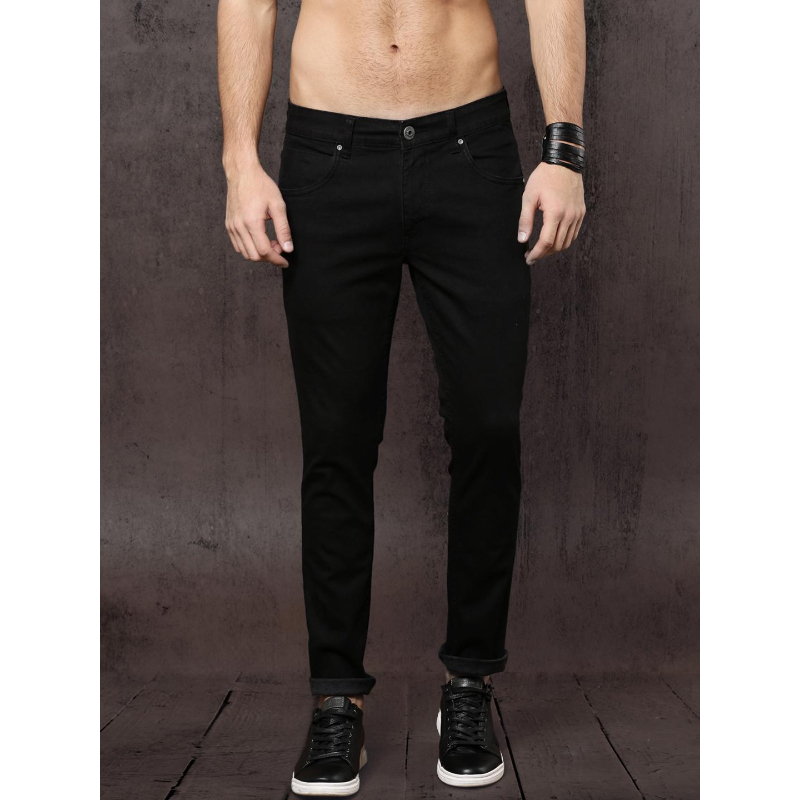 Skinny Fit Mid-Rise Clean Look Stretchable Jeans Black For Men