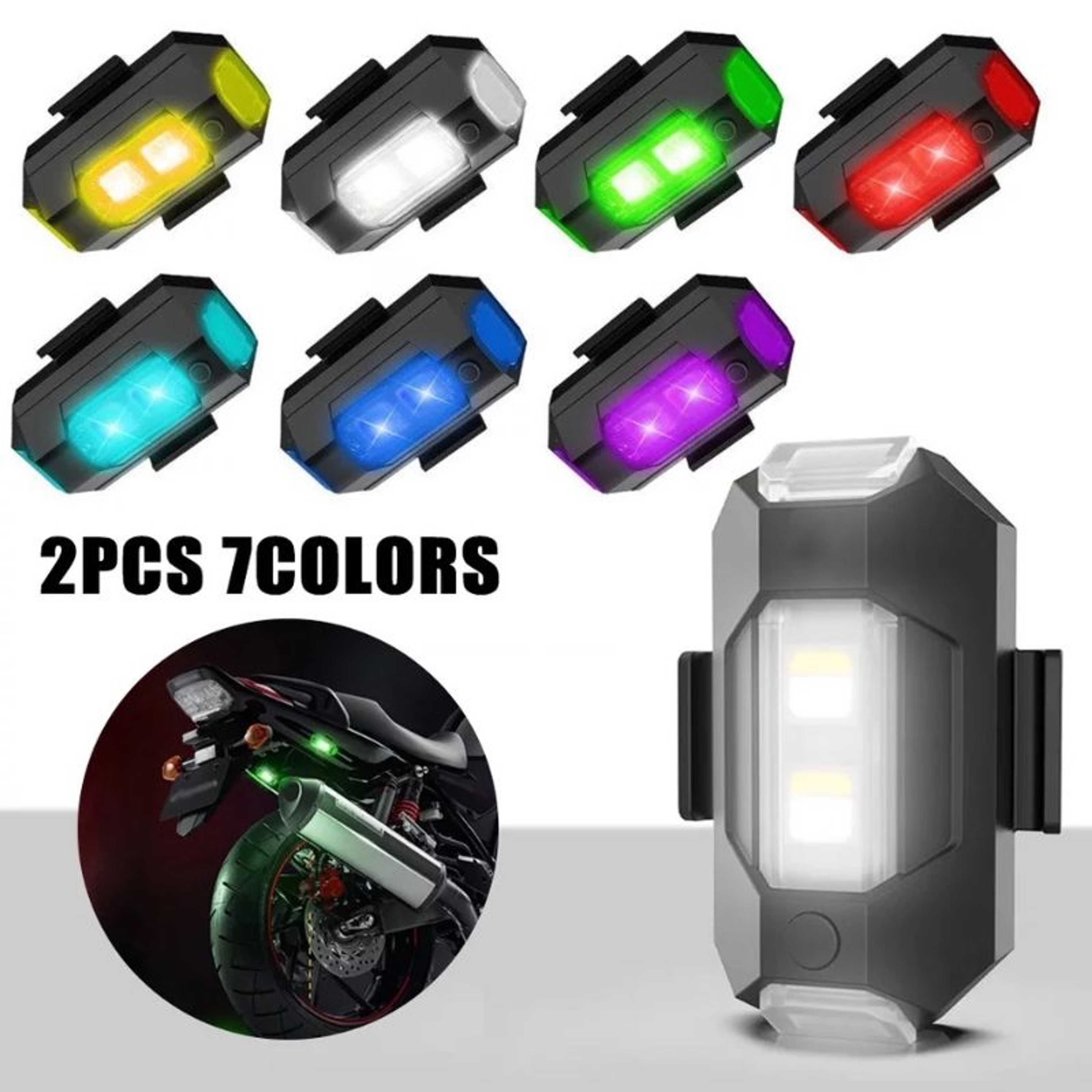 2 Pcs Universal Led Aircraft Strobe Lights Anti Collision Warning Light with USB Charging 7 Colors