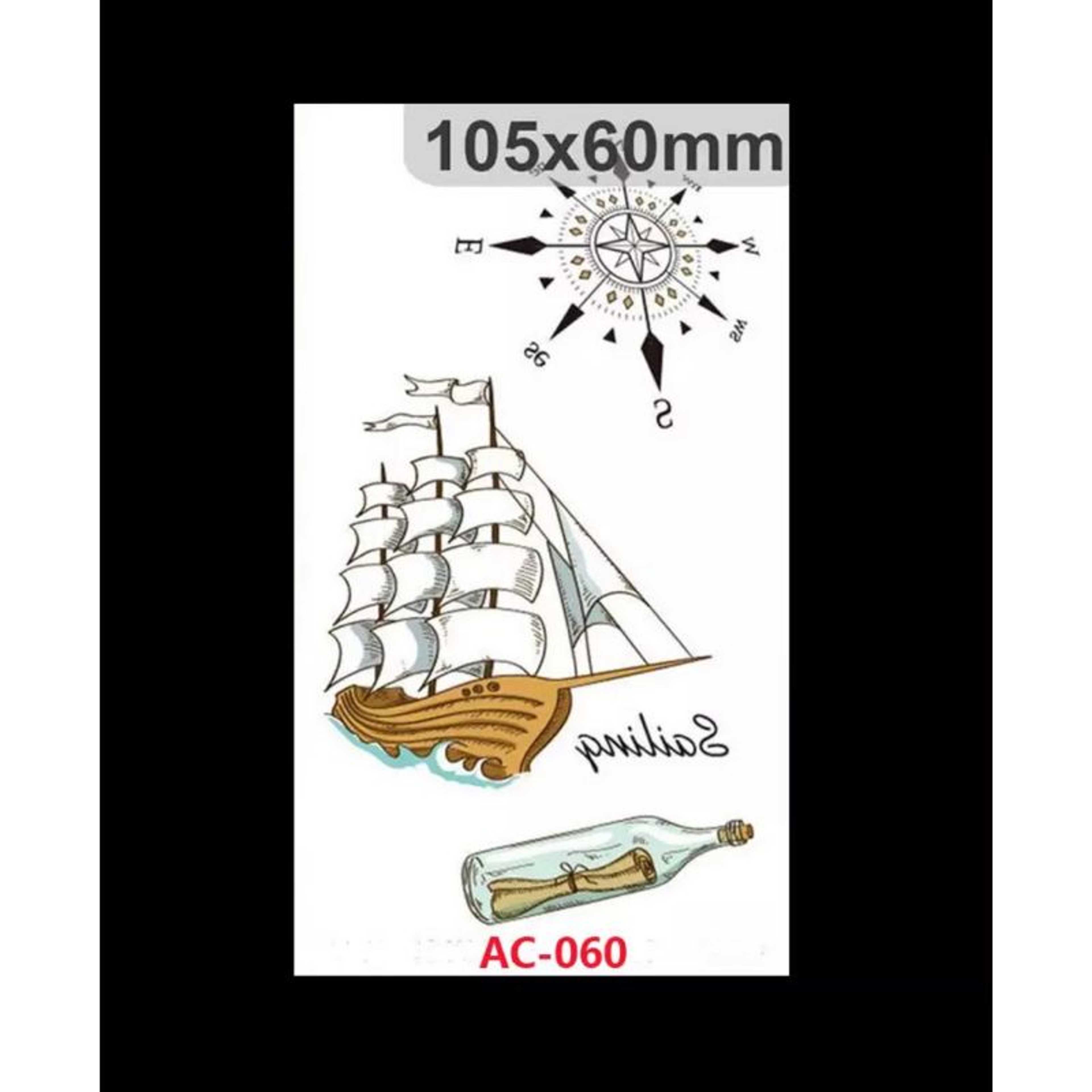 Crusing Sailboat Compass Wishing Bottle Pattern Designs Frame Artwork Temporary Tattoos Water Proof Tattoo Body Tattoo