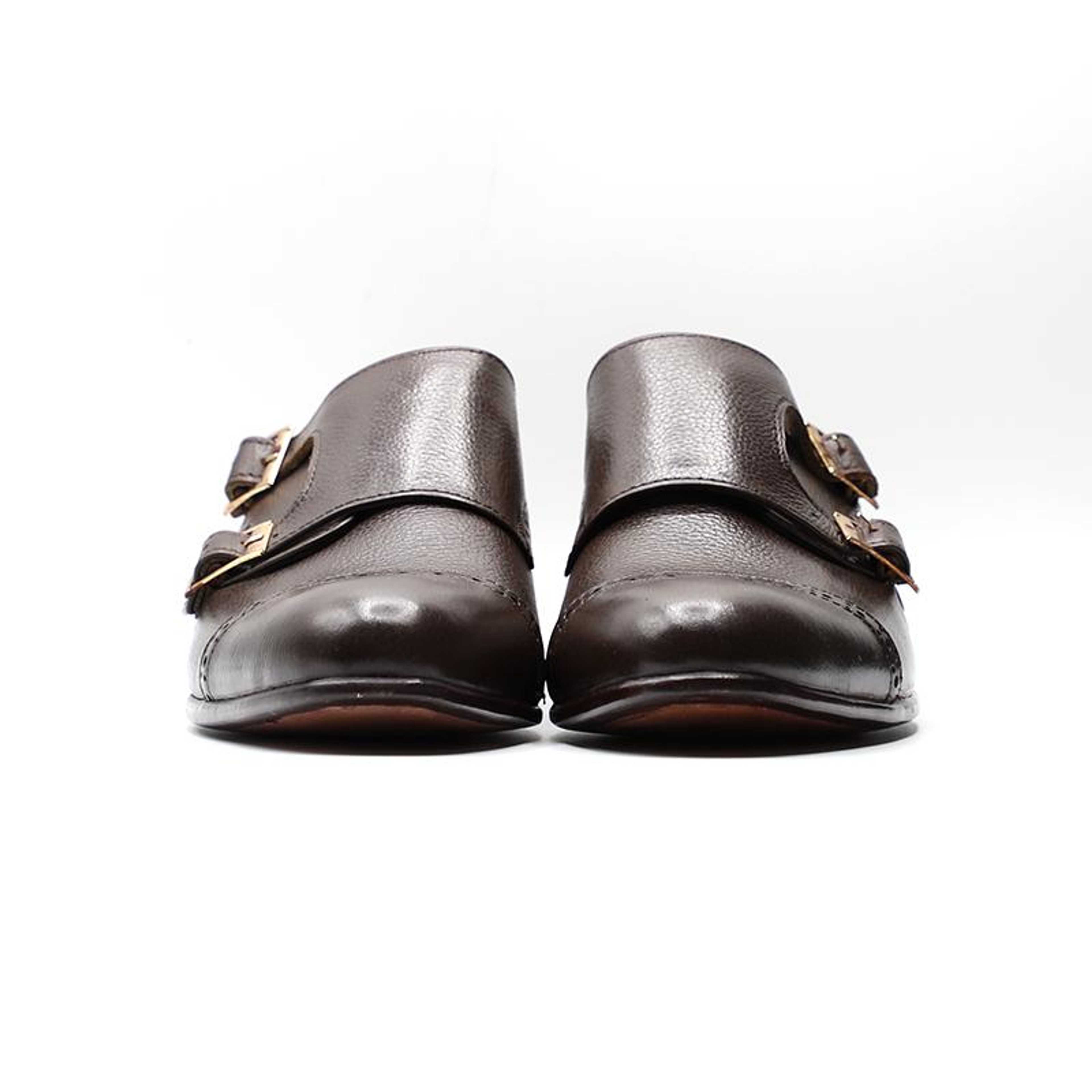 Handcrafted Calfskin Leather Shoes in Dark Brown Color (MNK001)
