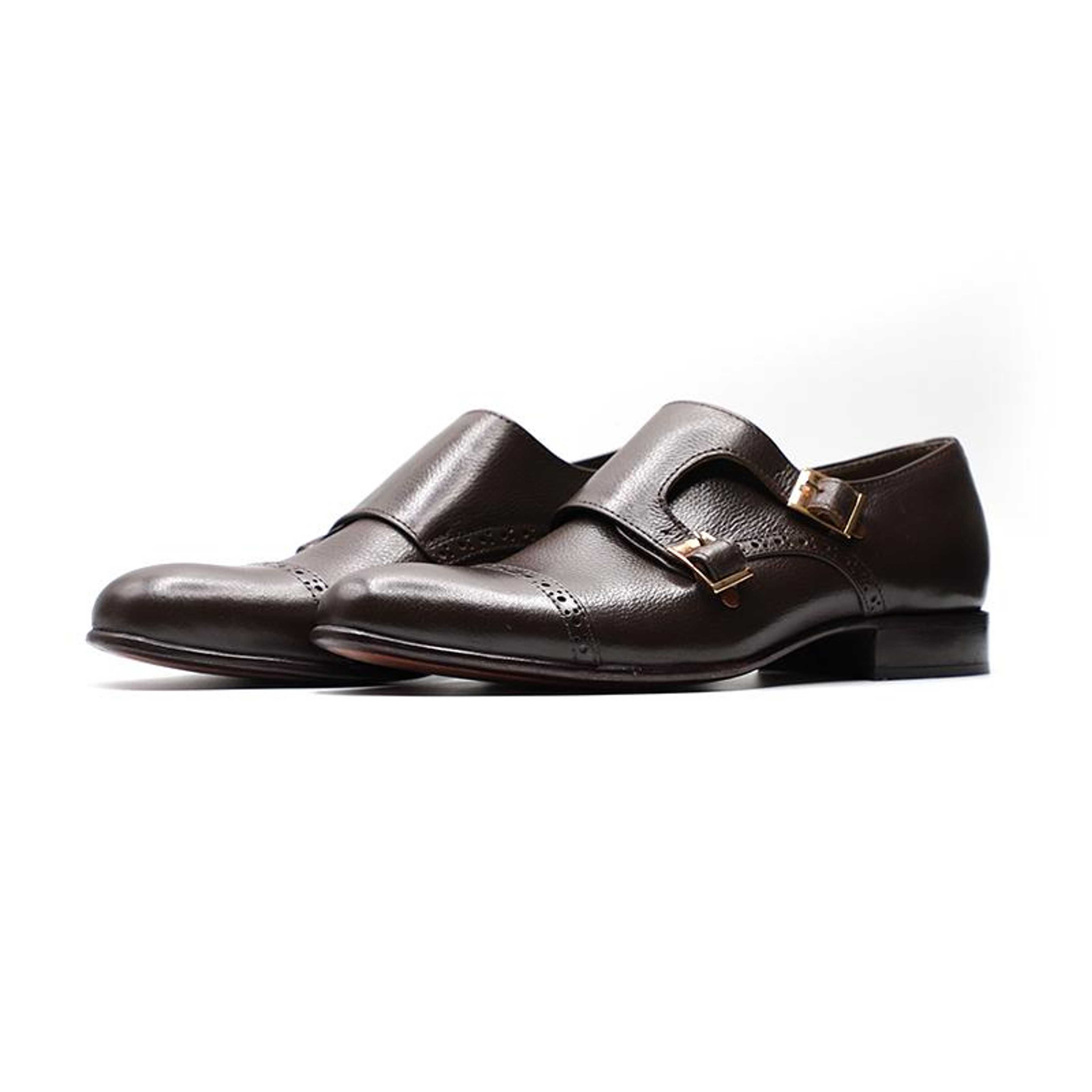 Handcrafted Calfskin Leather Shoes in Dark Brown Color (MNK001) - Product Main Image