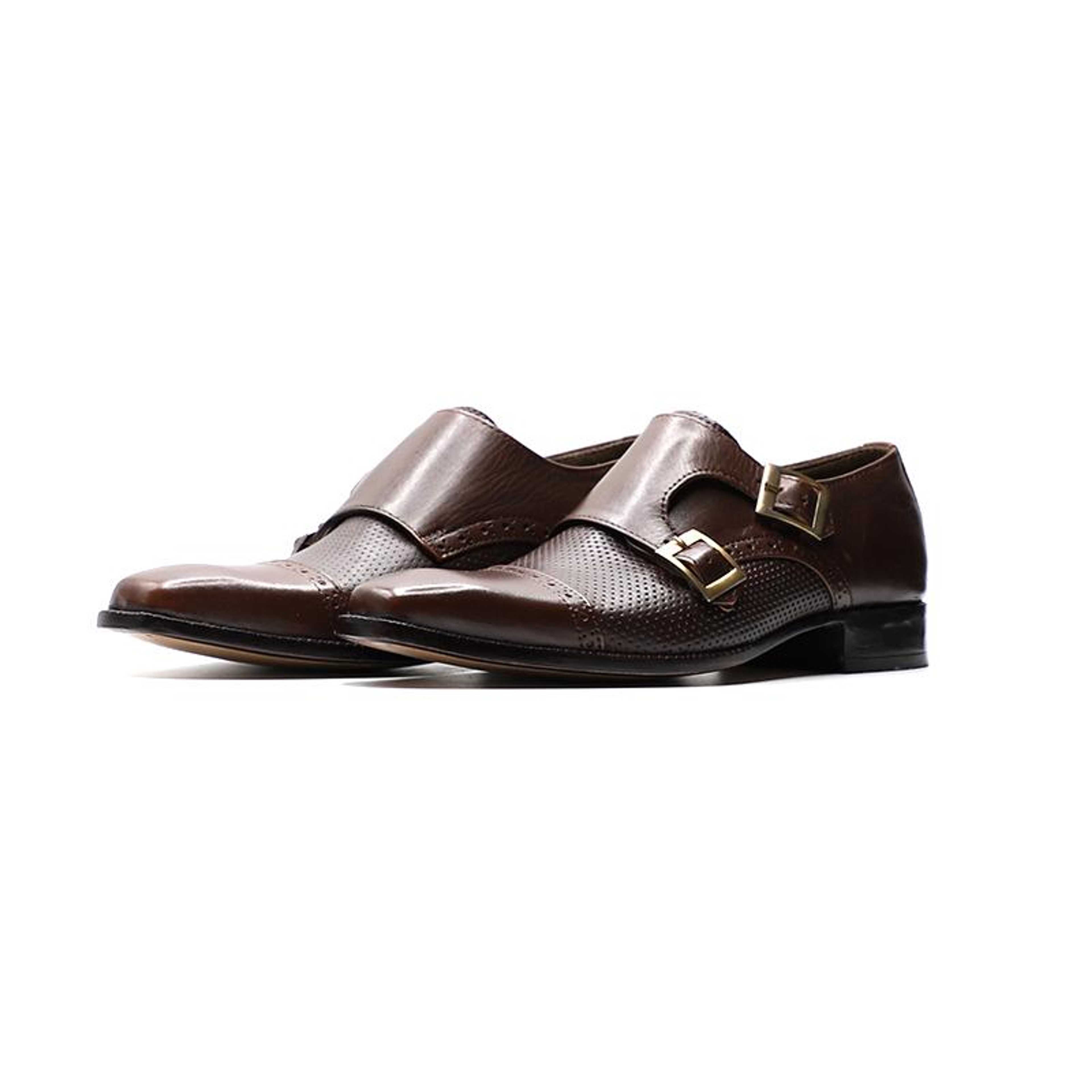Handcrafted Calfskin Leather Shoes in Dark Brown Color (MNK002) - Product Main Image
