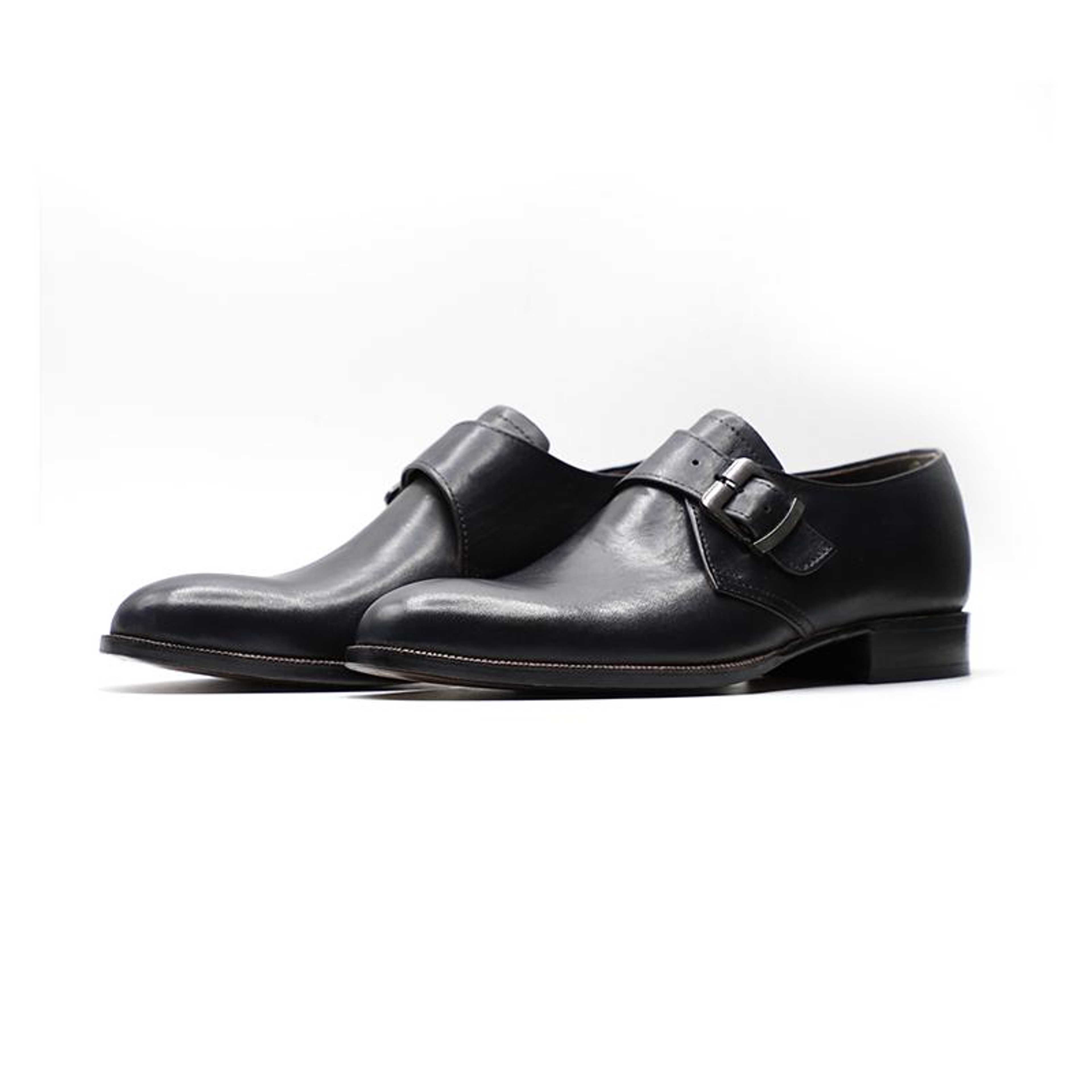 Handcrafted Calfskin Leather Shoes in Black Color (MNK005) - Product Main Image