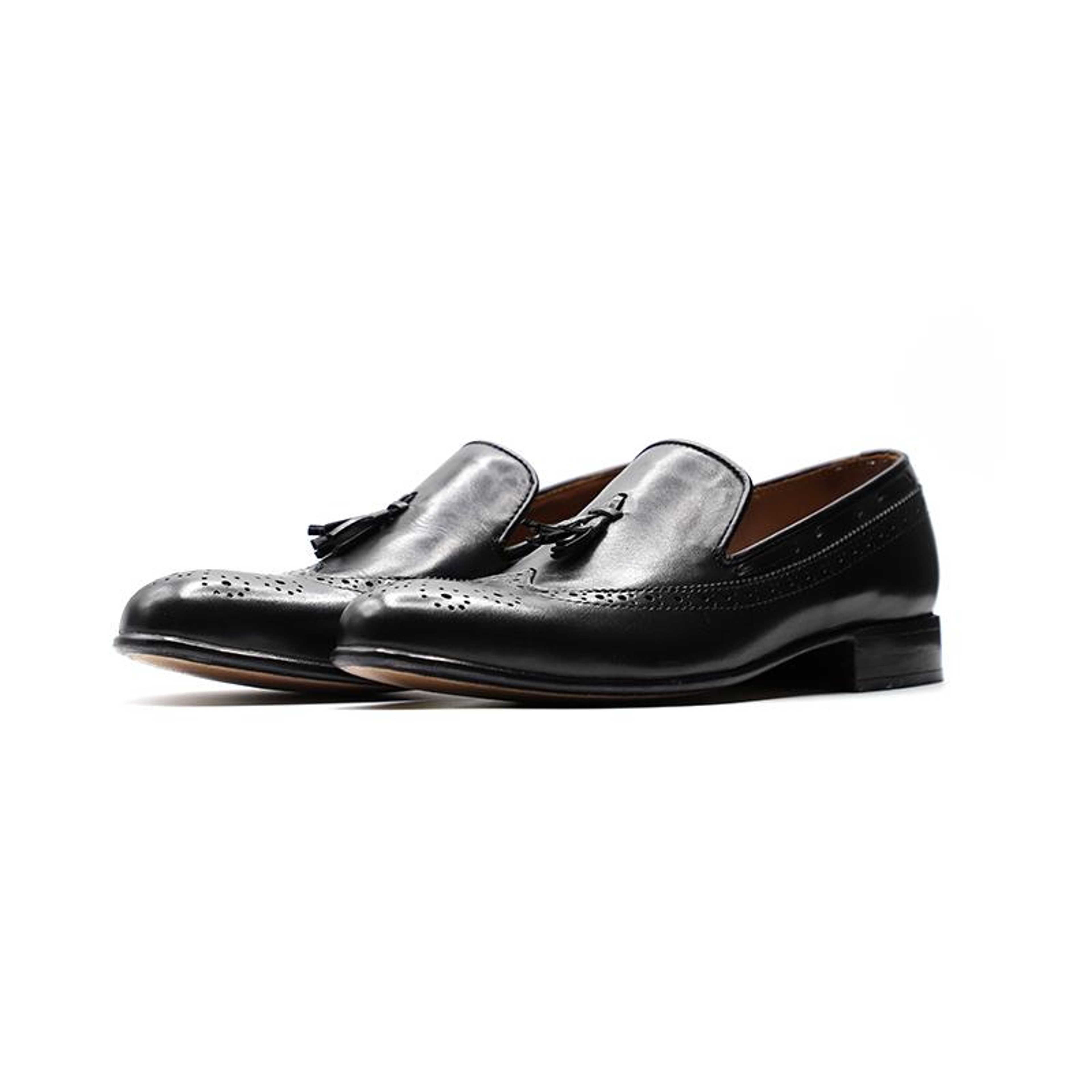 Calfskin Leather Shoes Black Color Dotted Design LFR004 - Product Main Image