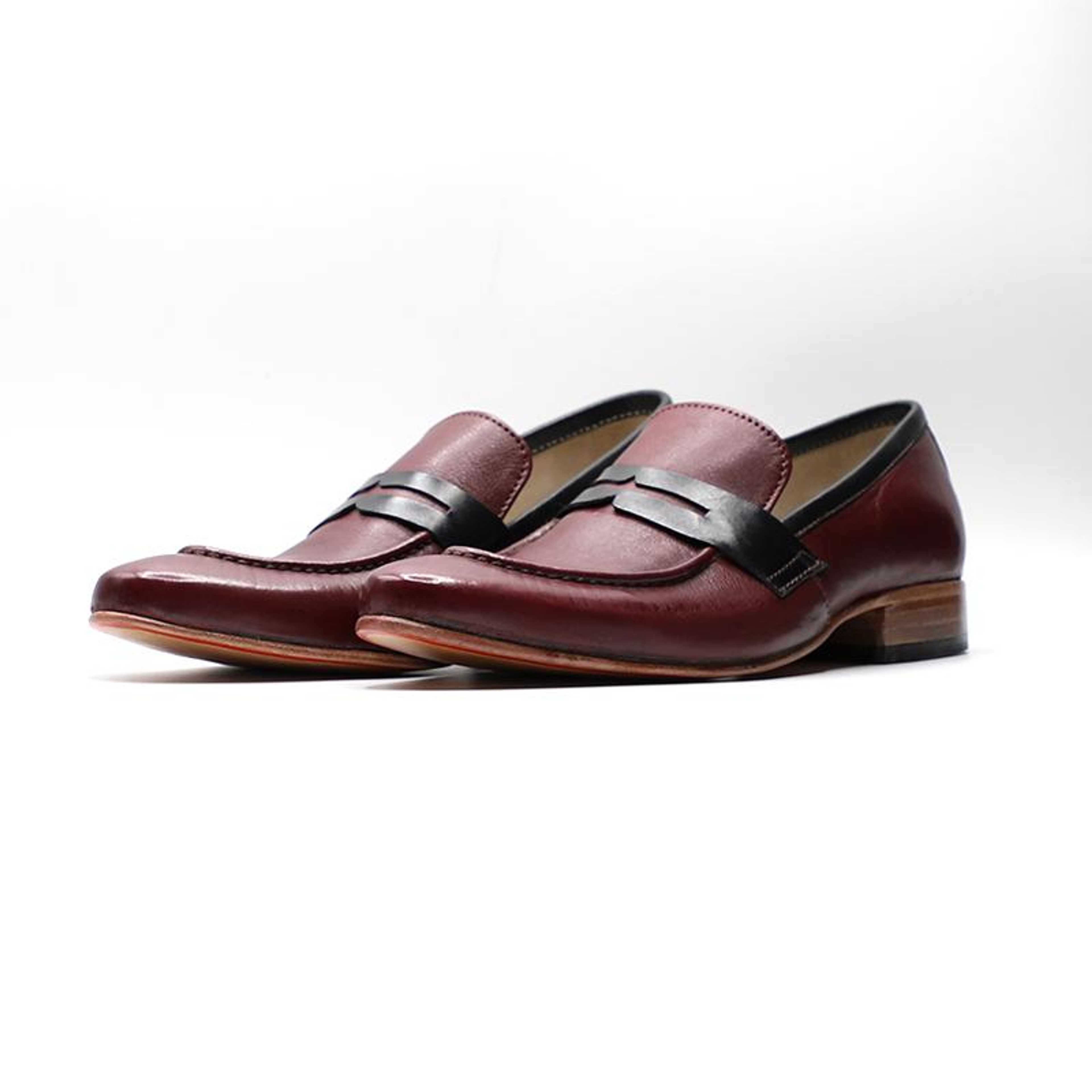 Calfskin Leather Shoes Brown Color with Black Strip (LFR008) - Product Main Image