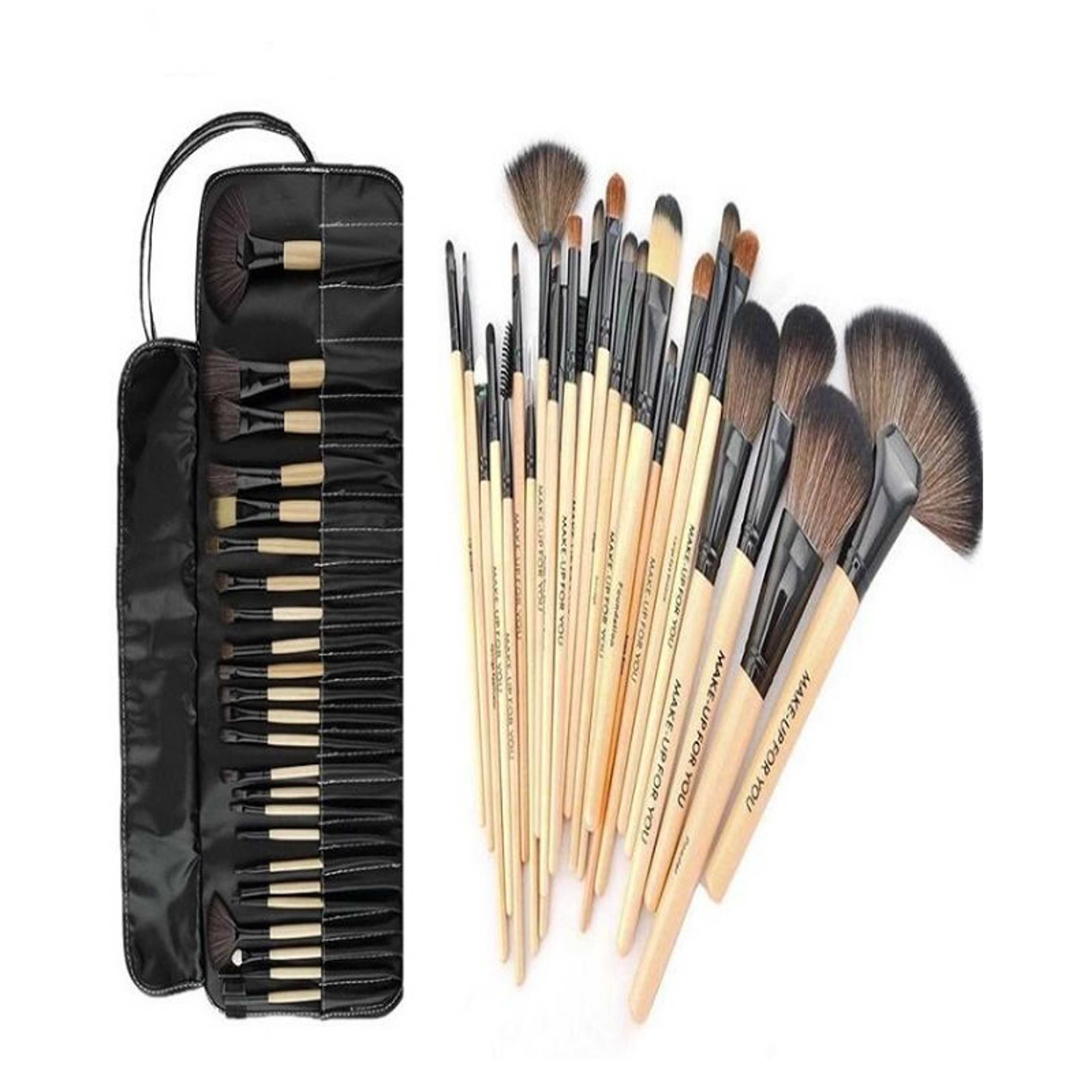 Cosmetic Brushes With Pouch - Black (Pack Of 24)