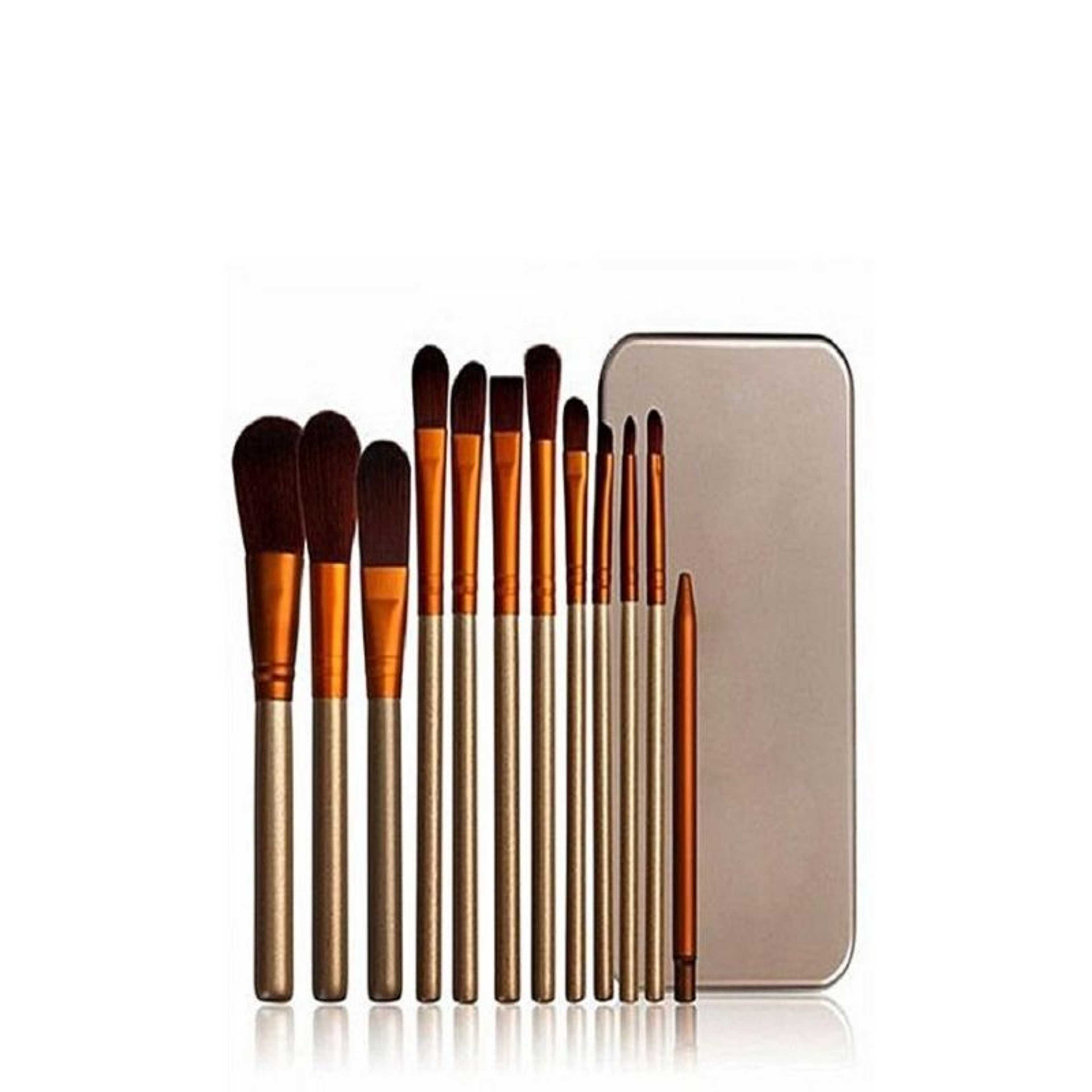 12 Piece - Cosmetic Brushes Set - Golden