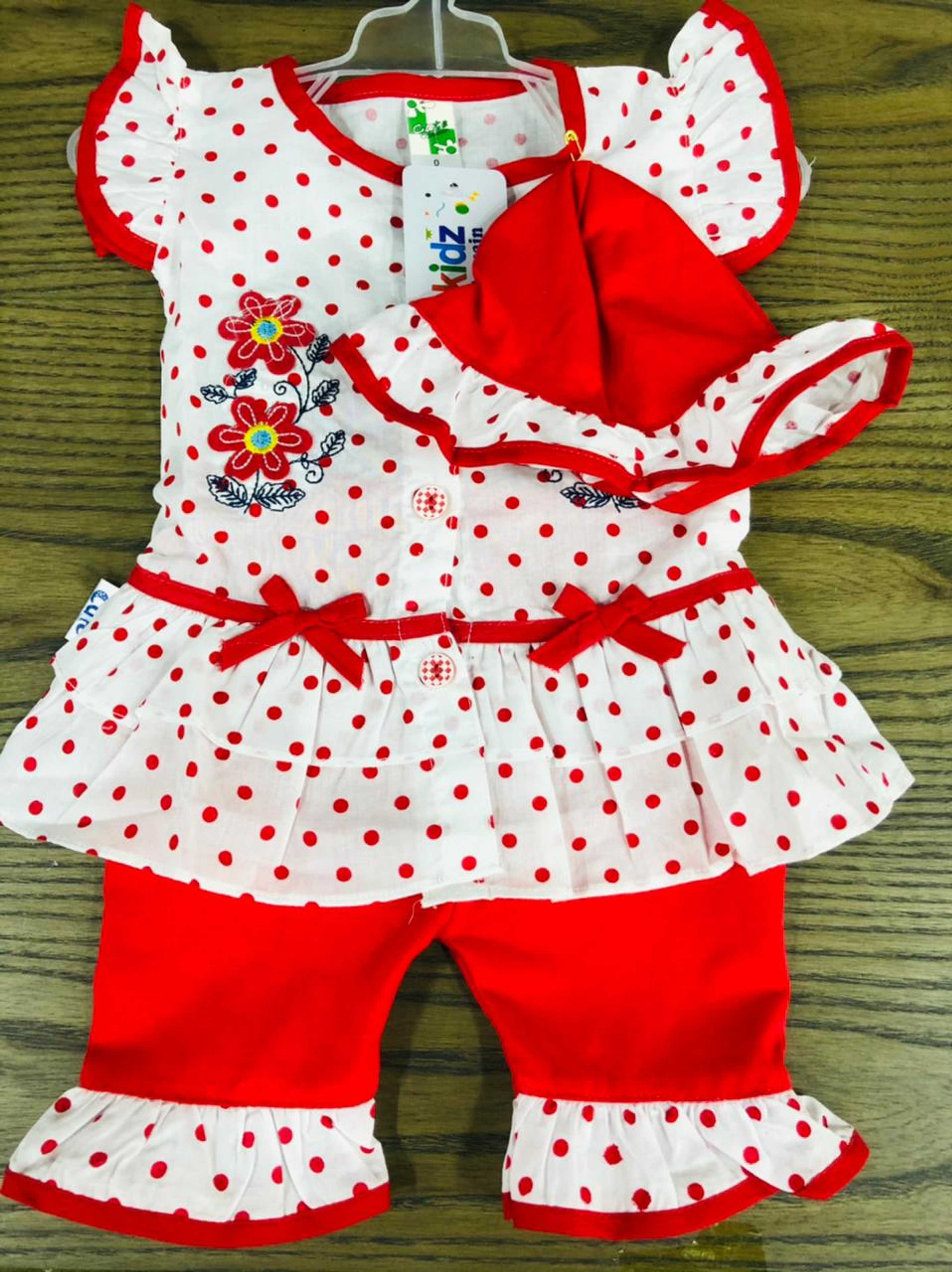 baby red and white dotted suit 3 to 9 months
