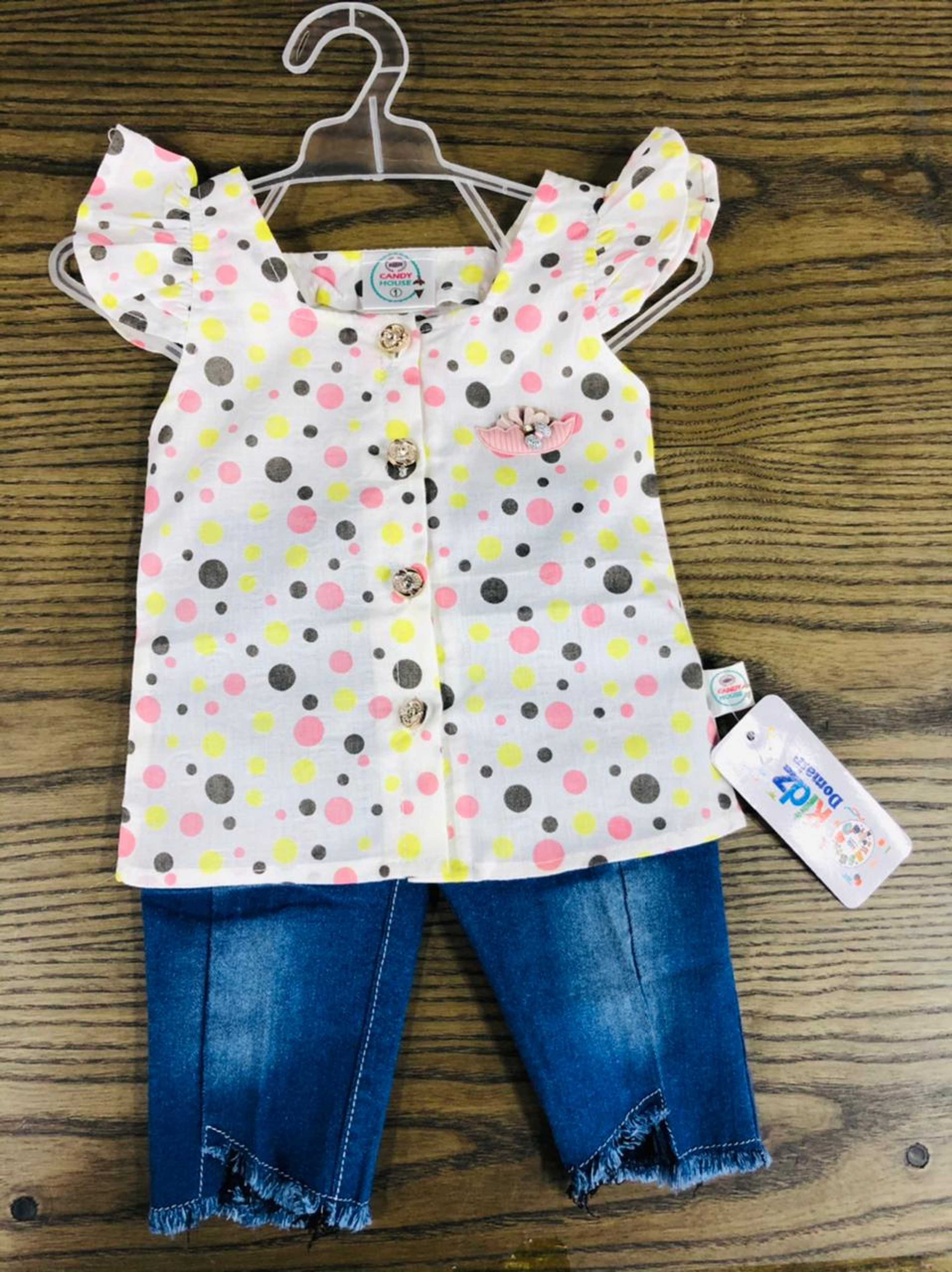 baby suit polka dots with jeans capri