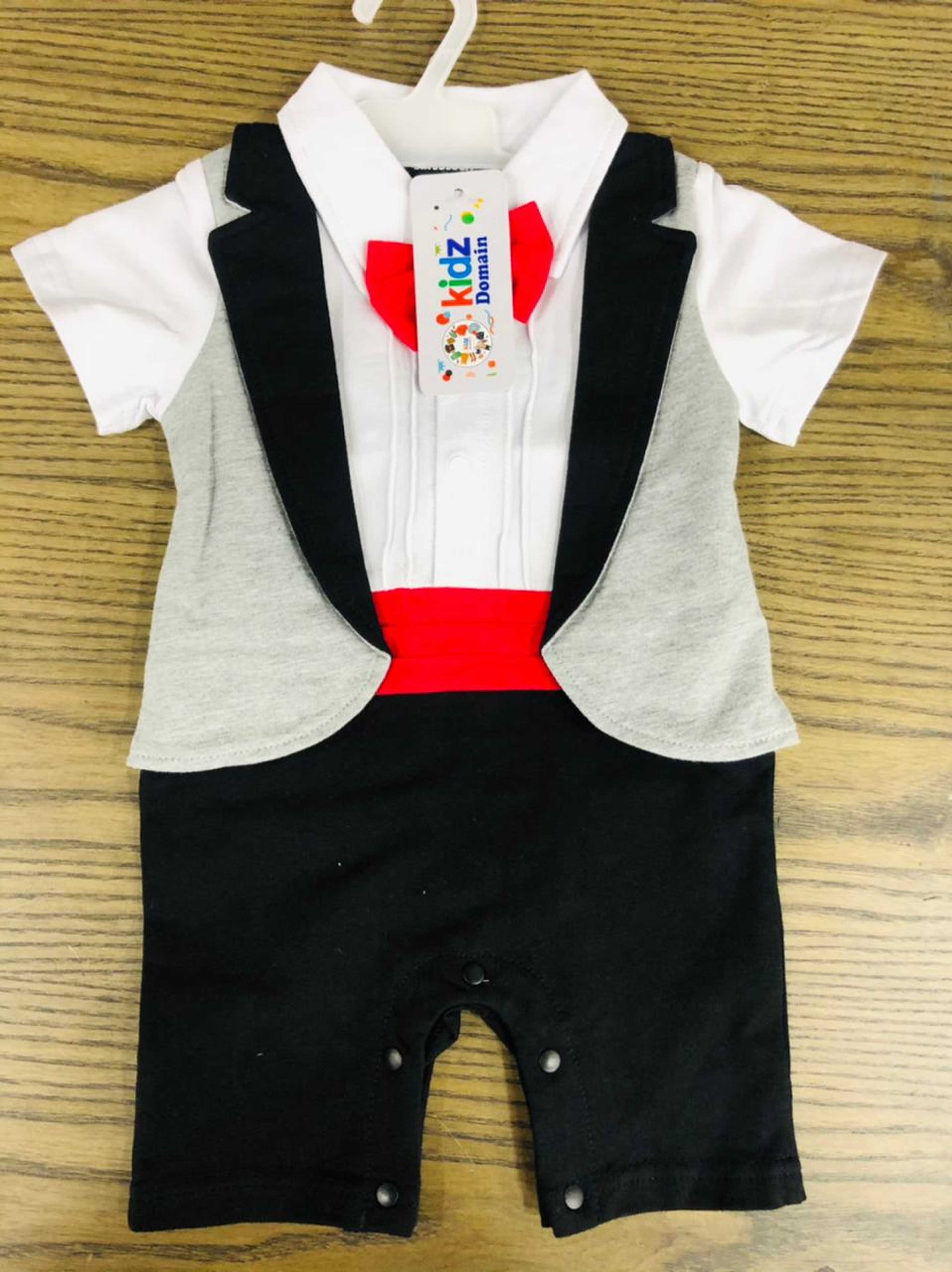 black tucsedo style baba romper 3 to 9 month