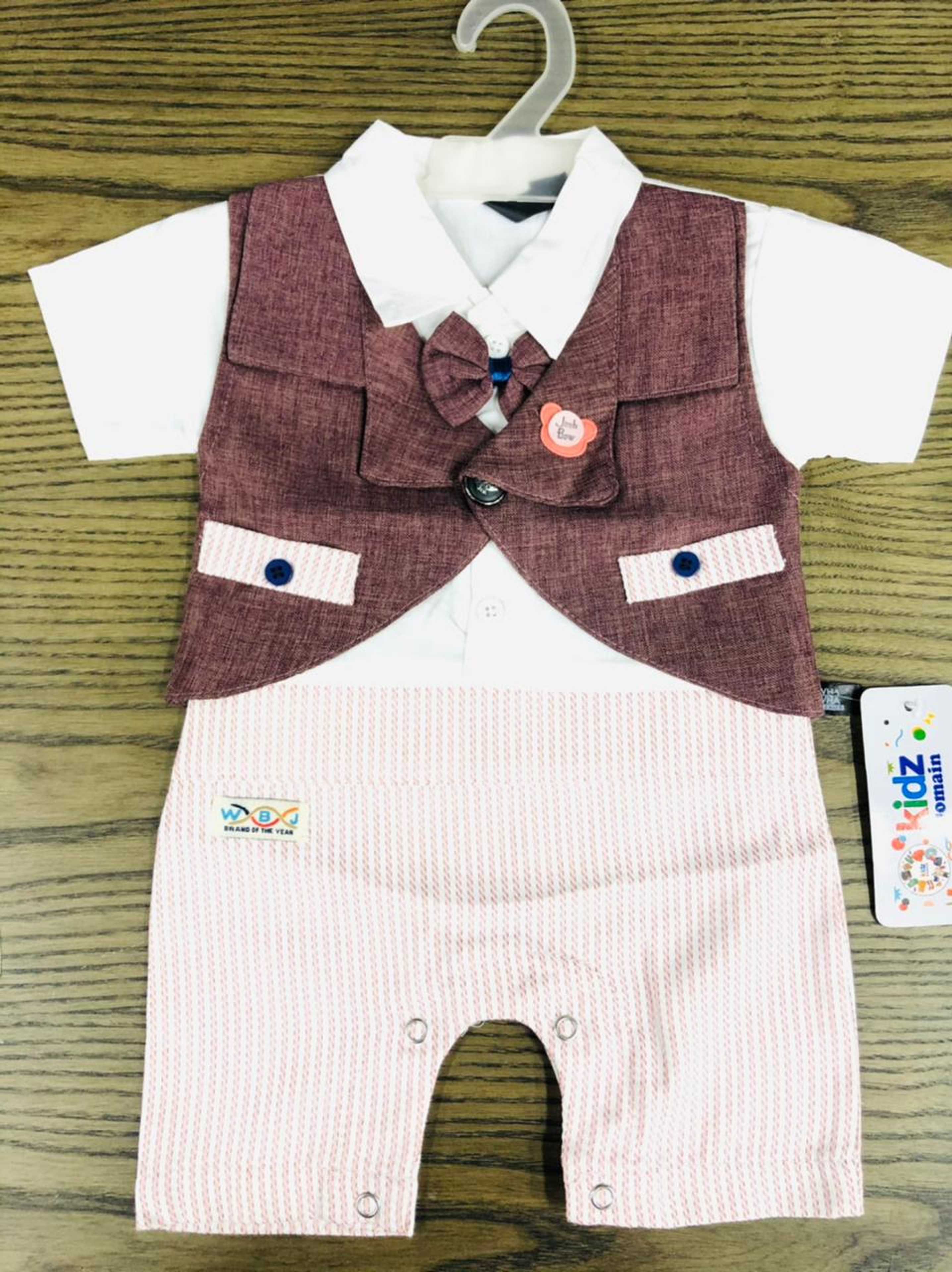 white and brown baba romper 3 to 9 motnhs