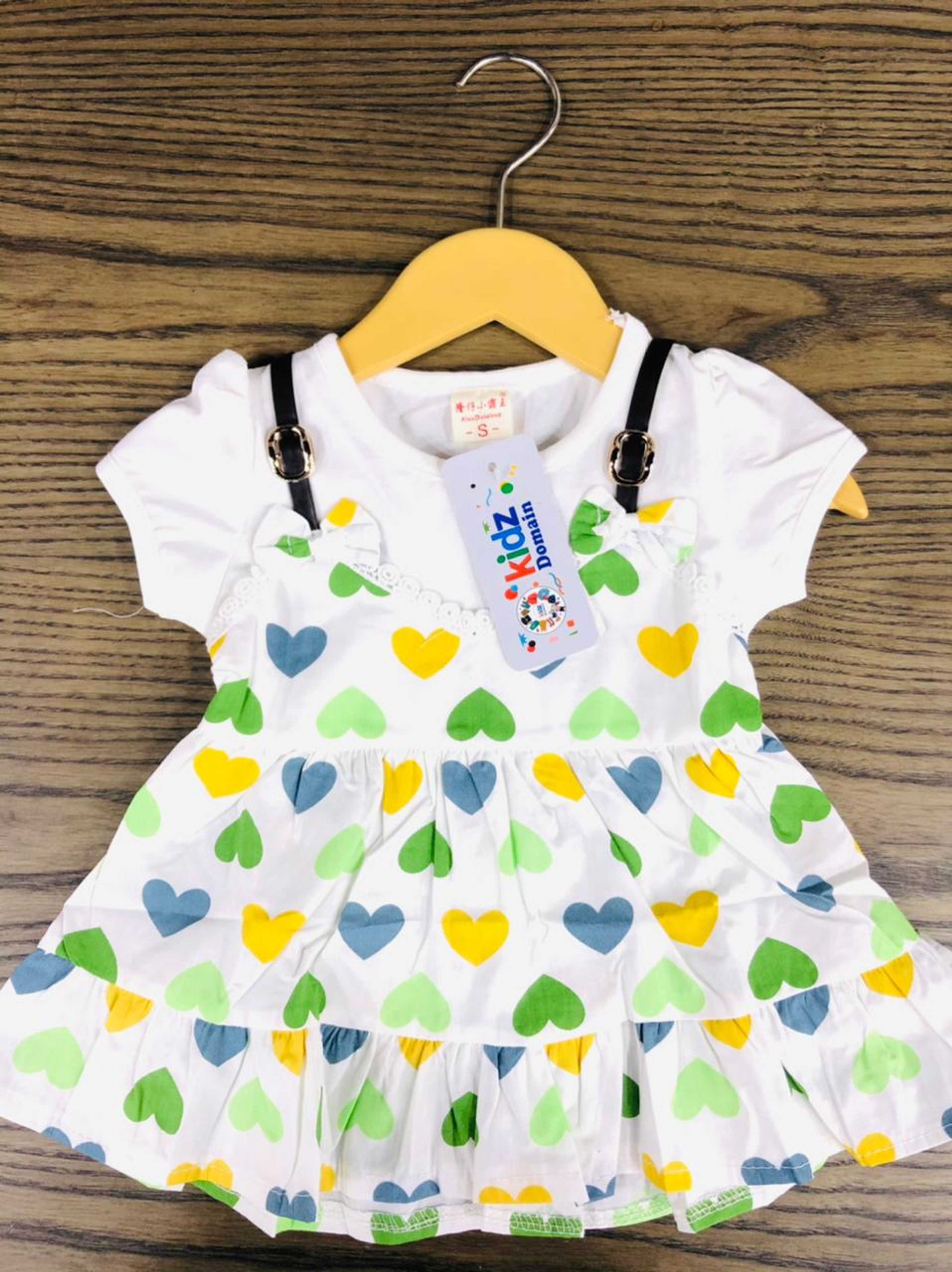 white and yellow green colourfull hearts frock 3 to 9 months