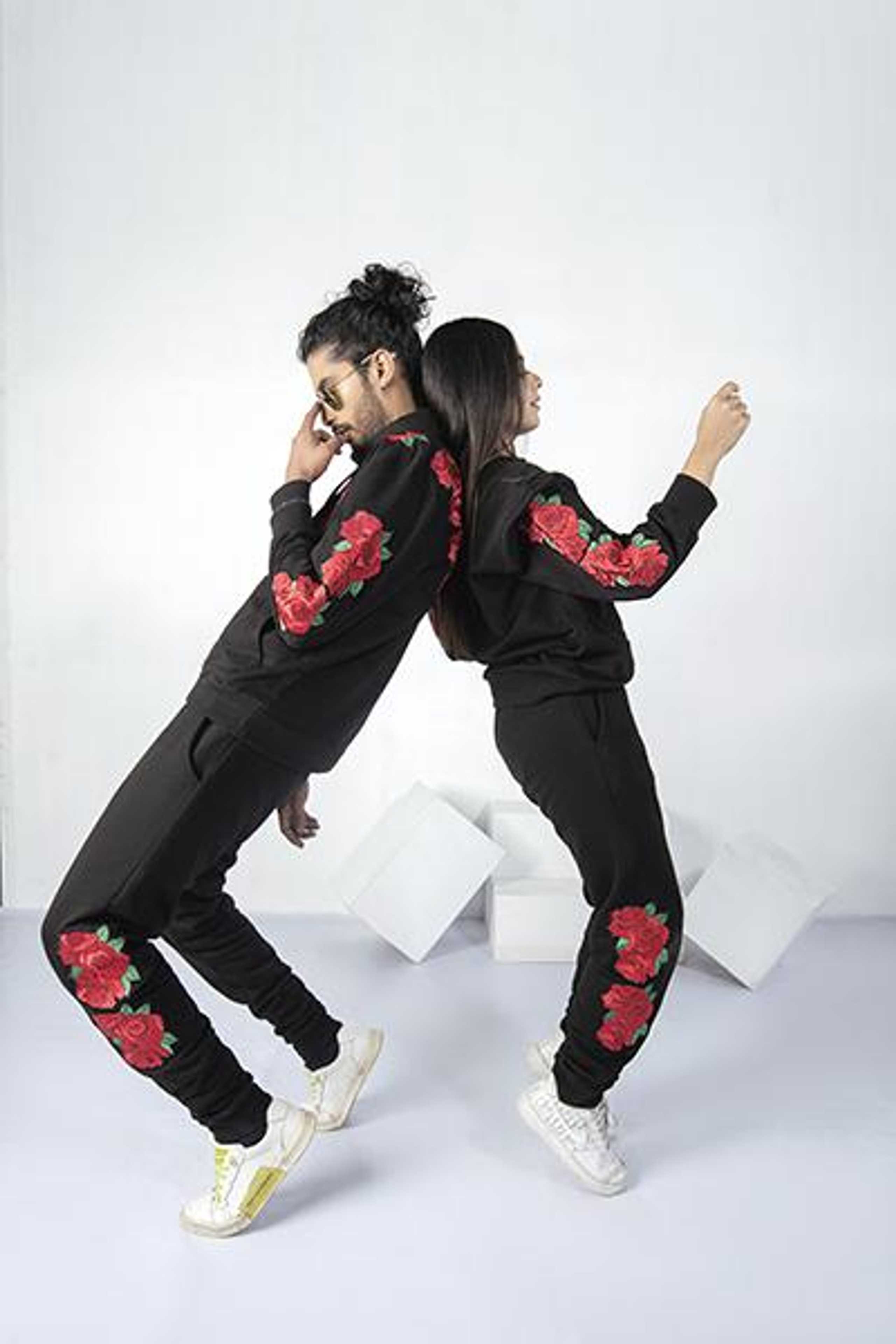 Unisex Red Floral Embriodery tracksuit- HOODIE