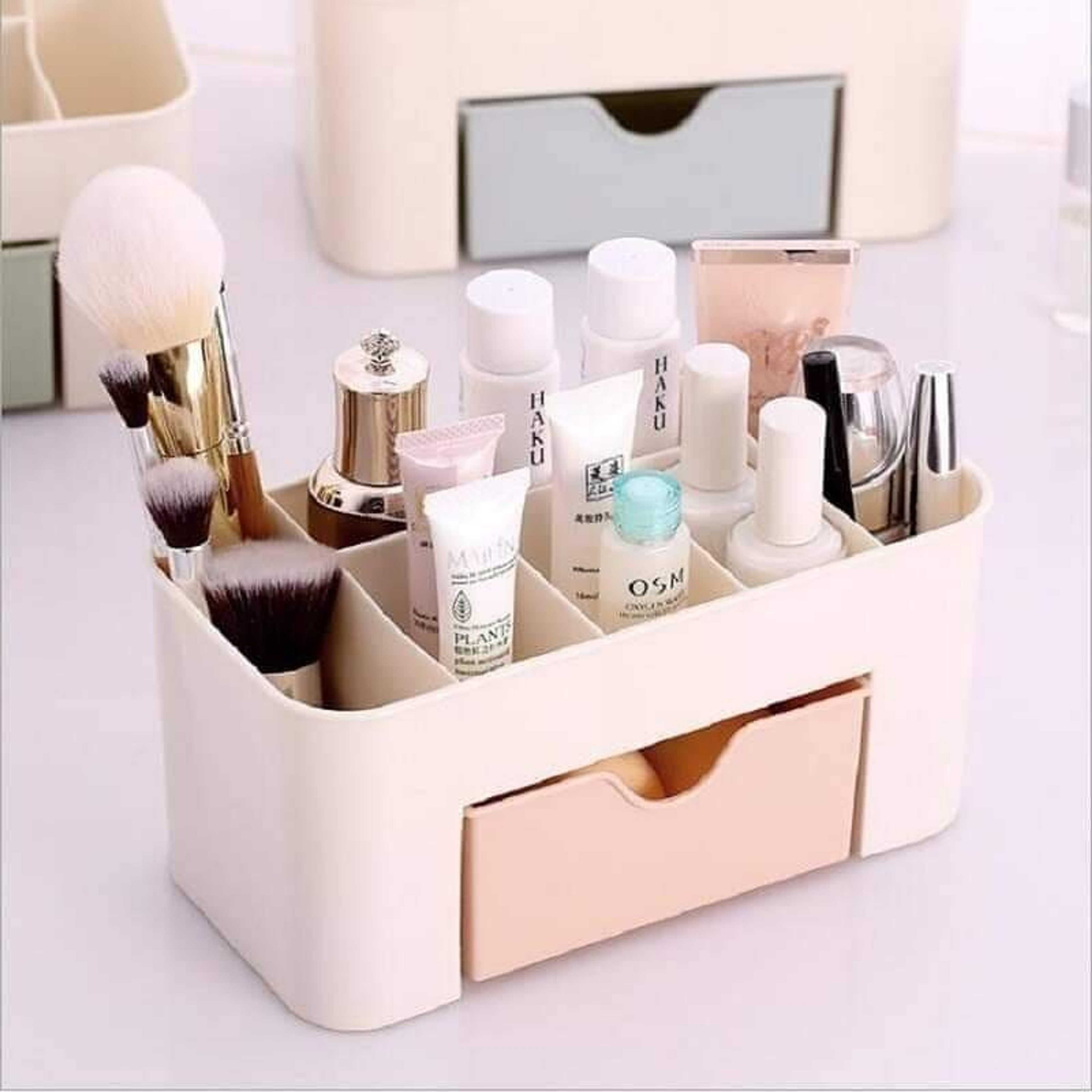 Plastic Cosmetic Storage Box with Drawer Makeup Brush Box Desktop Jewelery Skincare Organizer Home Supplies 