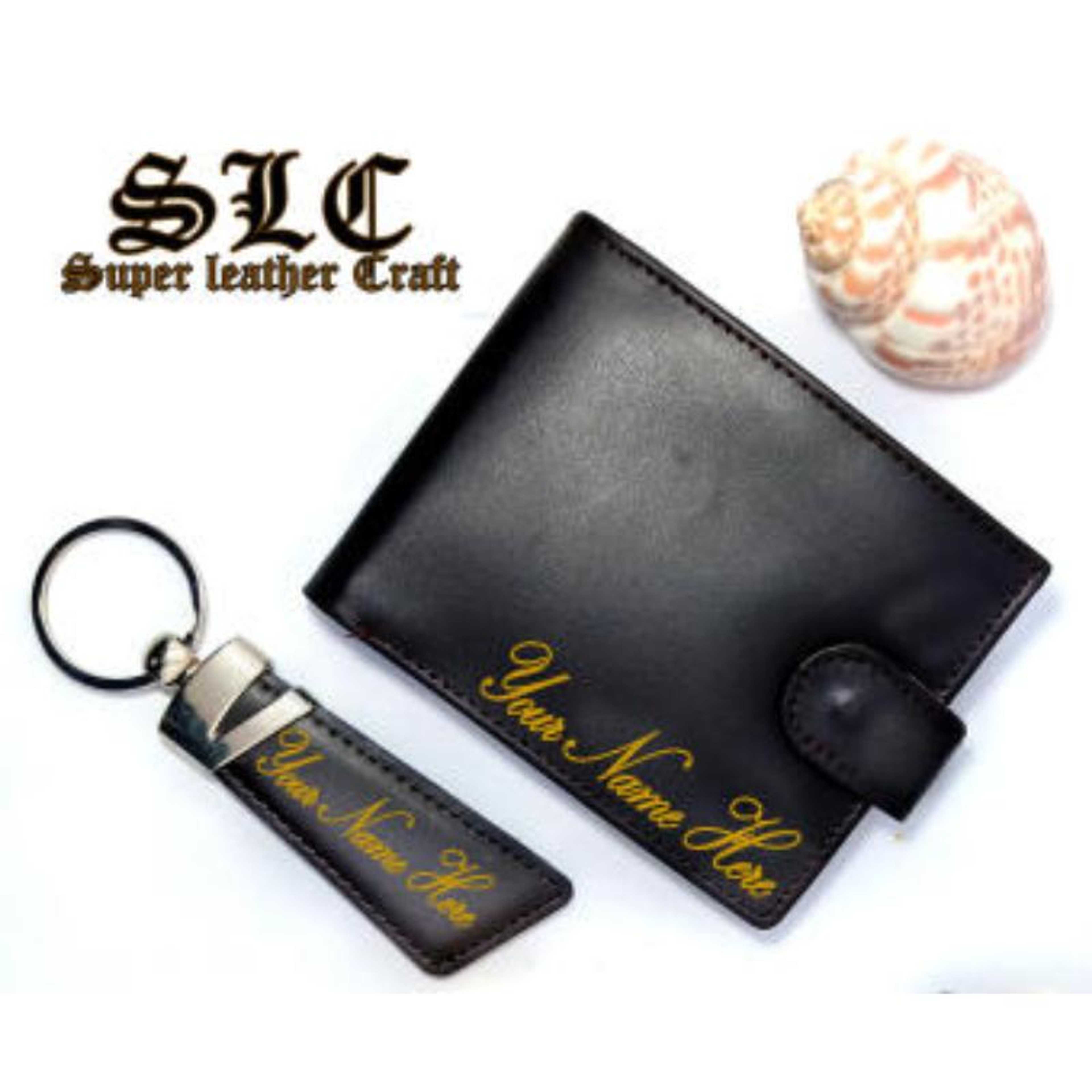 Cow Leather Wallet and Keychain For Men (Best for Gift) ( Button , ZIP POCKET )-black - Product Main Image
