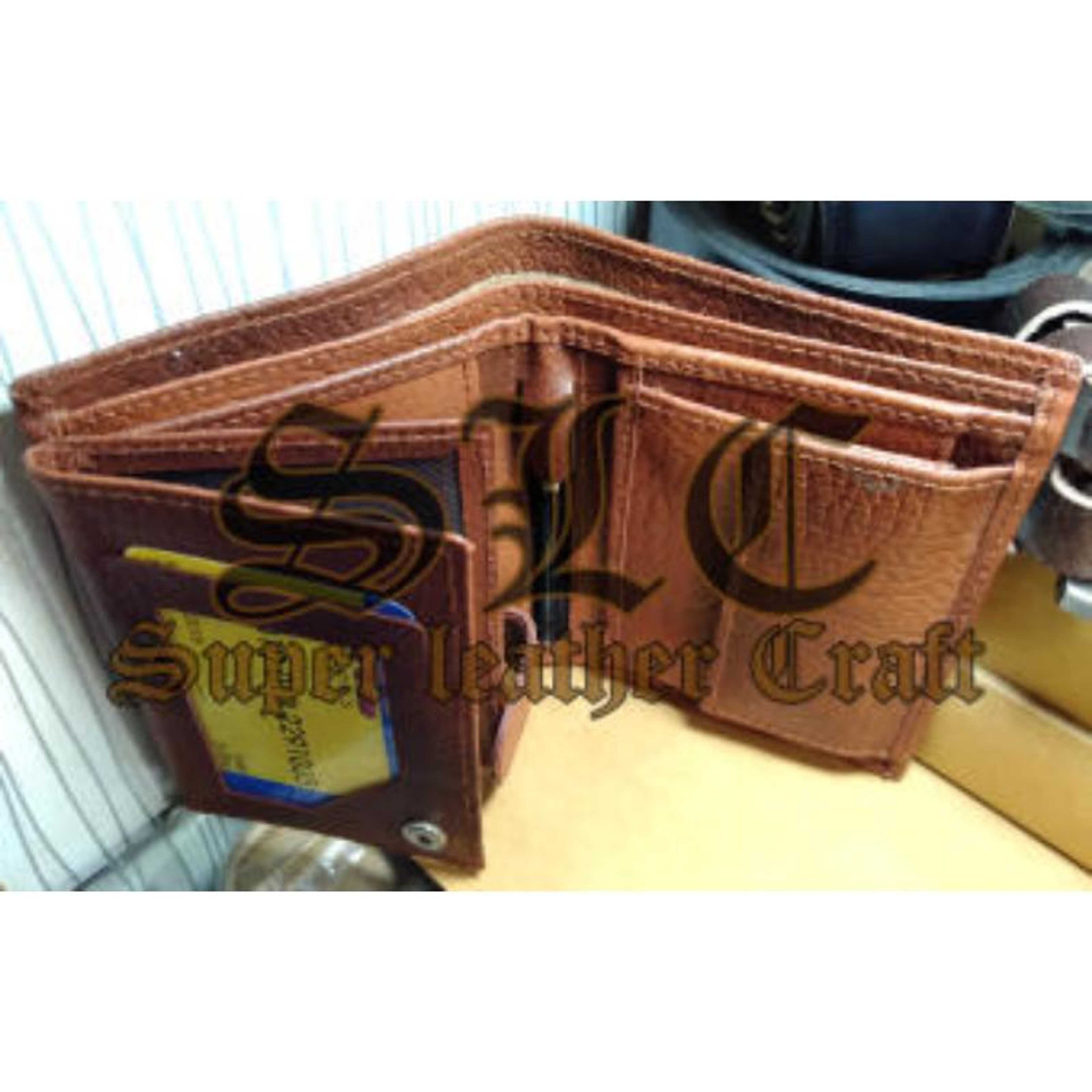 Original Cow Split Leather Book Style Wallet for Men (Brown) ( NAME CUSTOMISATION ) - Product Main Image