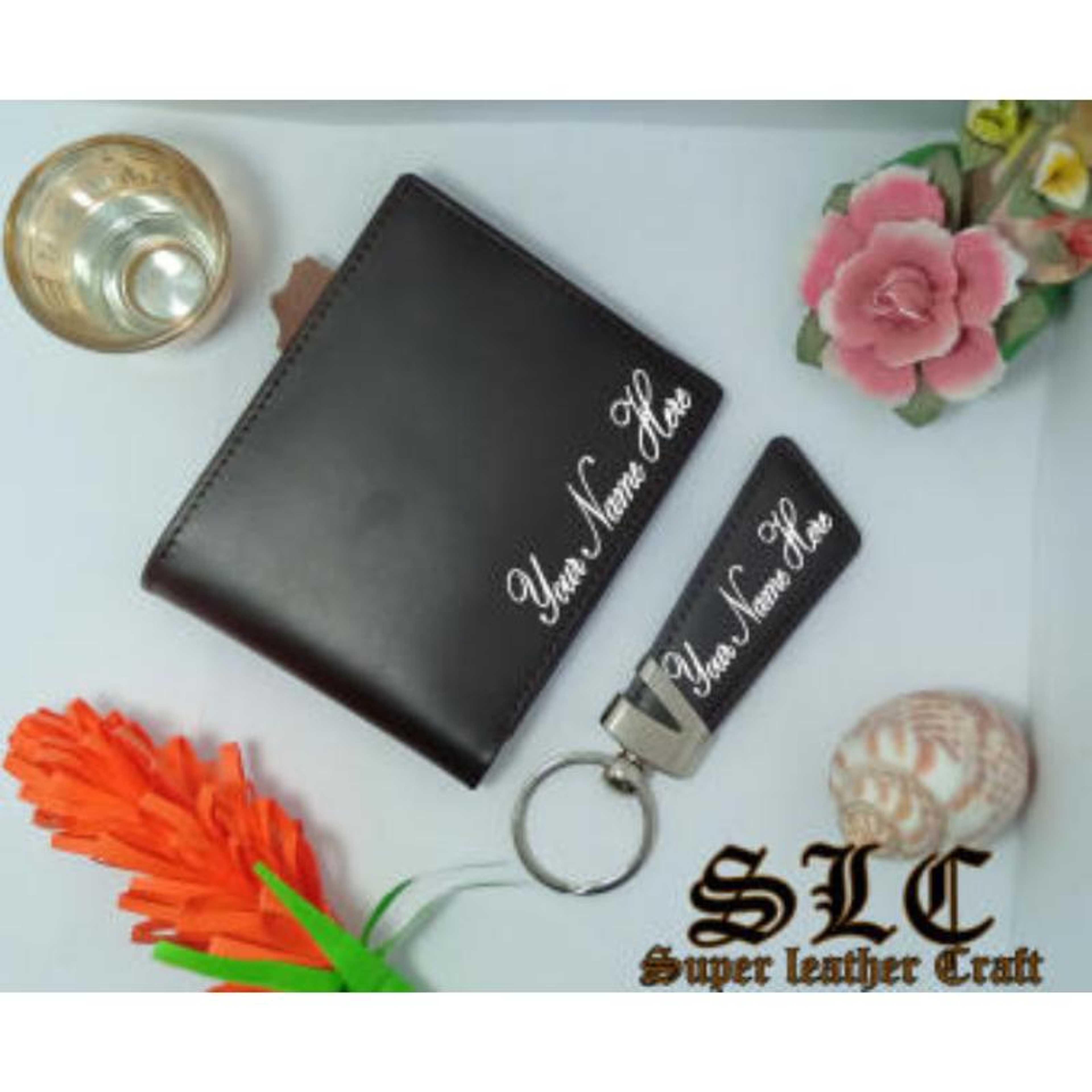 Pure Soft Cow Leather Wallet and KeyChain Set. ( Name Printed ) - Product Main Image