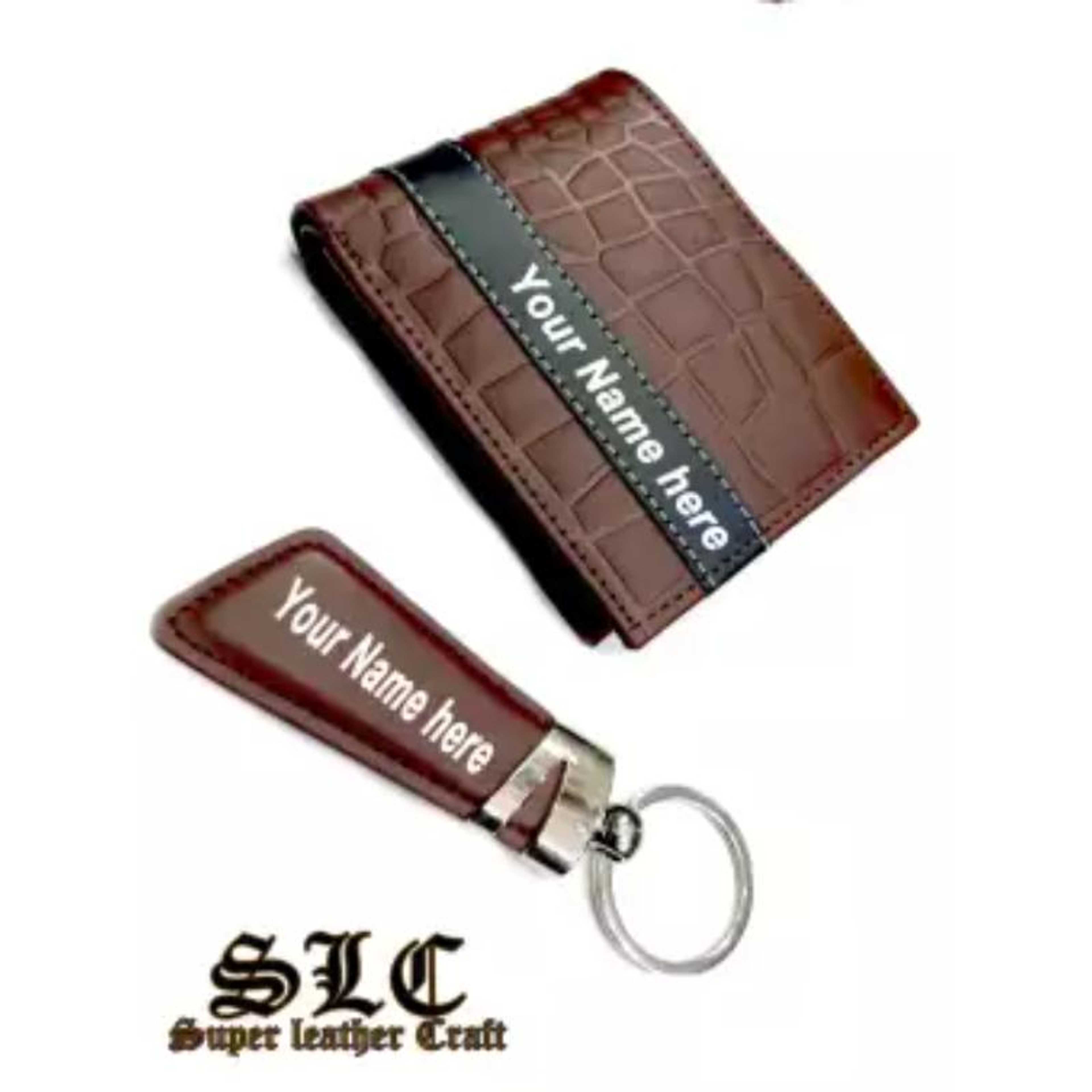 Wallet With Keychain Set Name Customized Pure Leather - Product Main Image