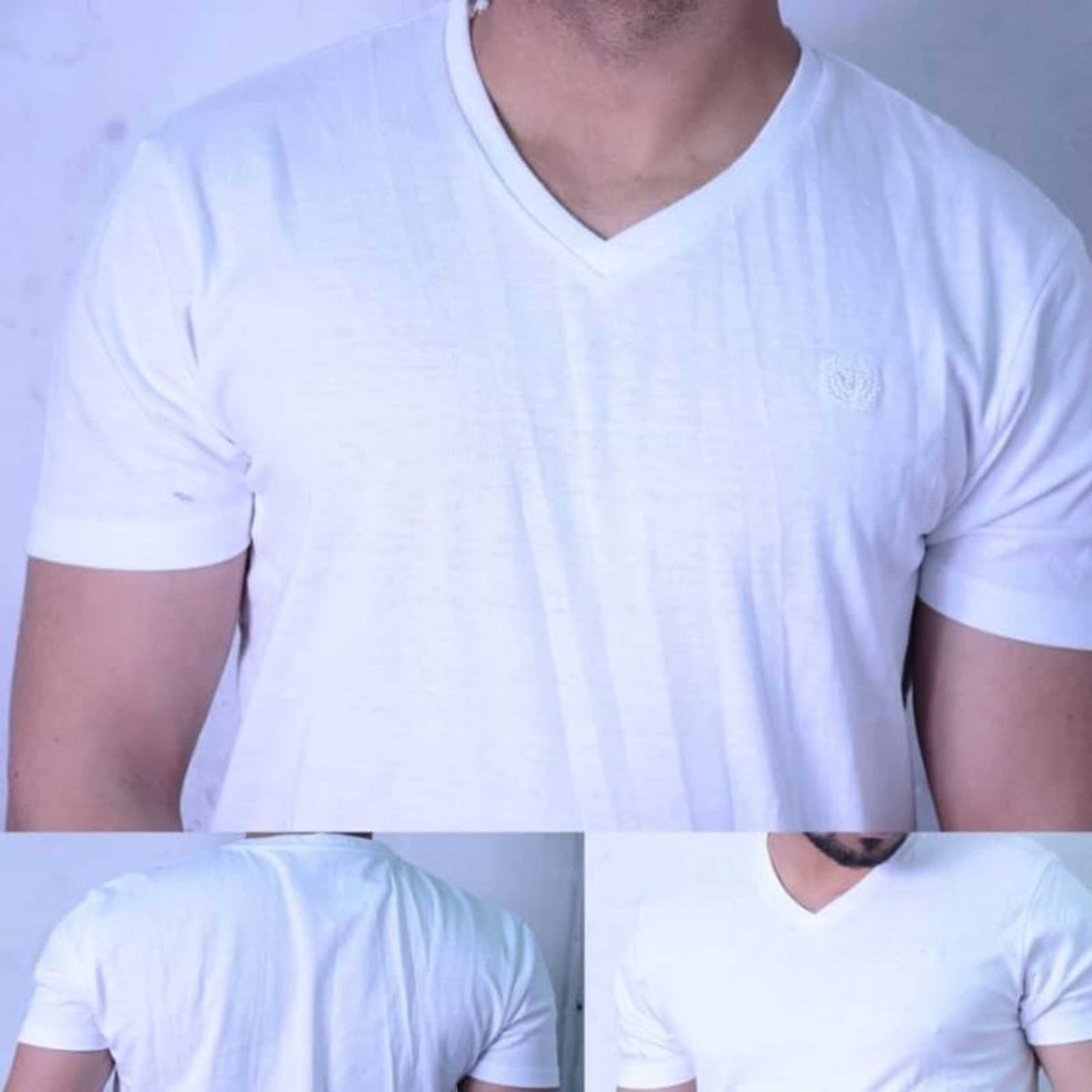 Simple Cotton V Neck T-Shirt For Men White