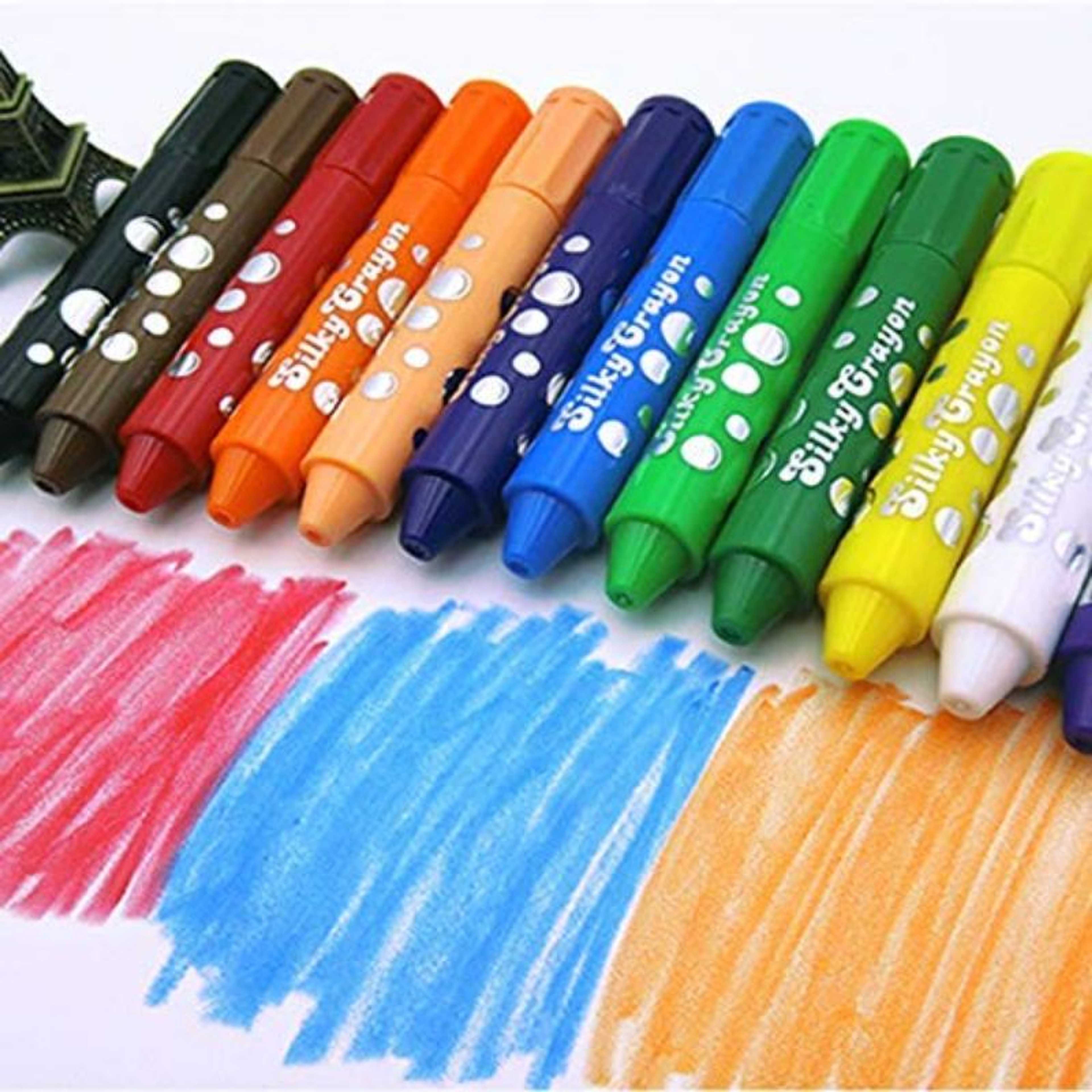 12 Colors Silky Crayons Set, Non Toxic Washable Rotating Silk Crayons Body Paint Large Water Soluble Blend-able Painting Stick Graffiti Safe for Baby, Kids and Children