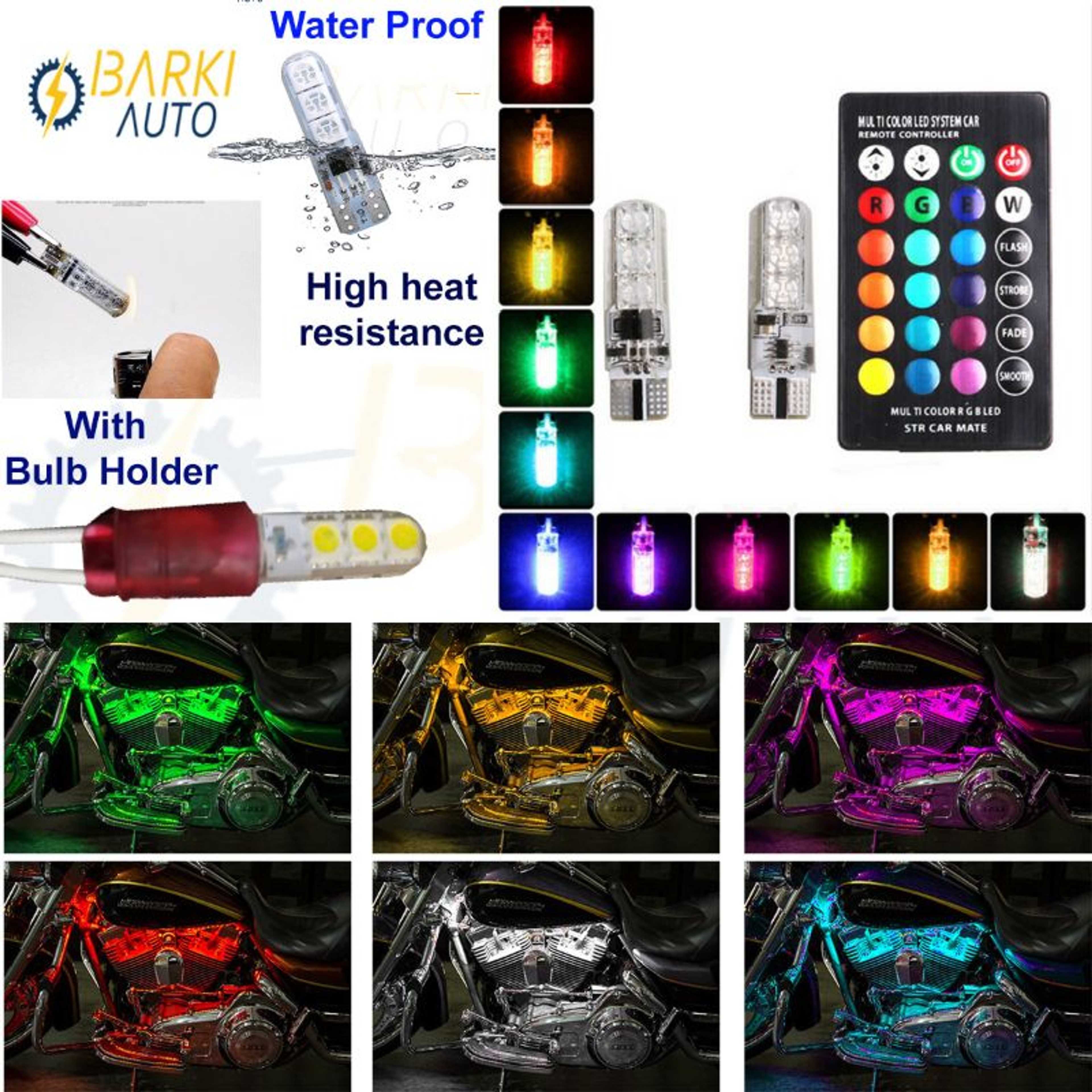 Bike Multi Color/Functions fuel Tank/Engine led light WIRELESS Remote multi color with flasher with bulb holder