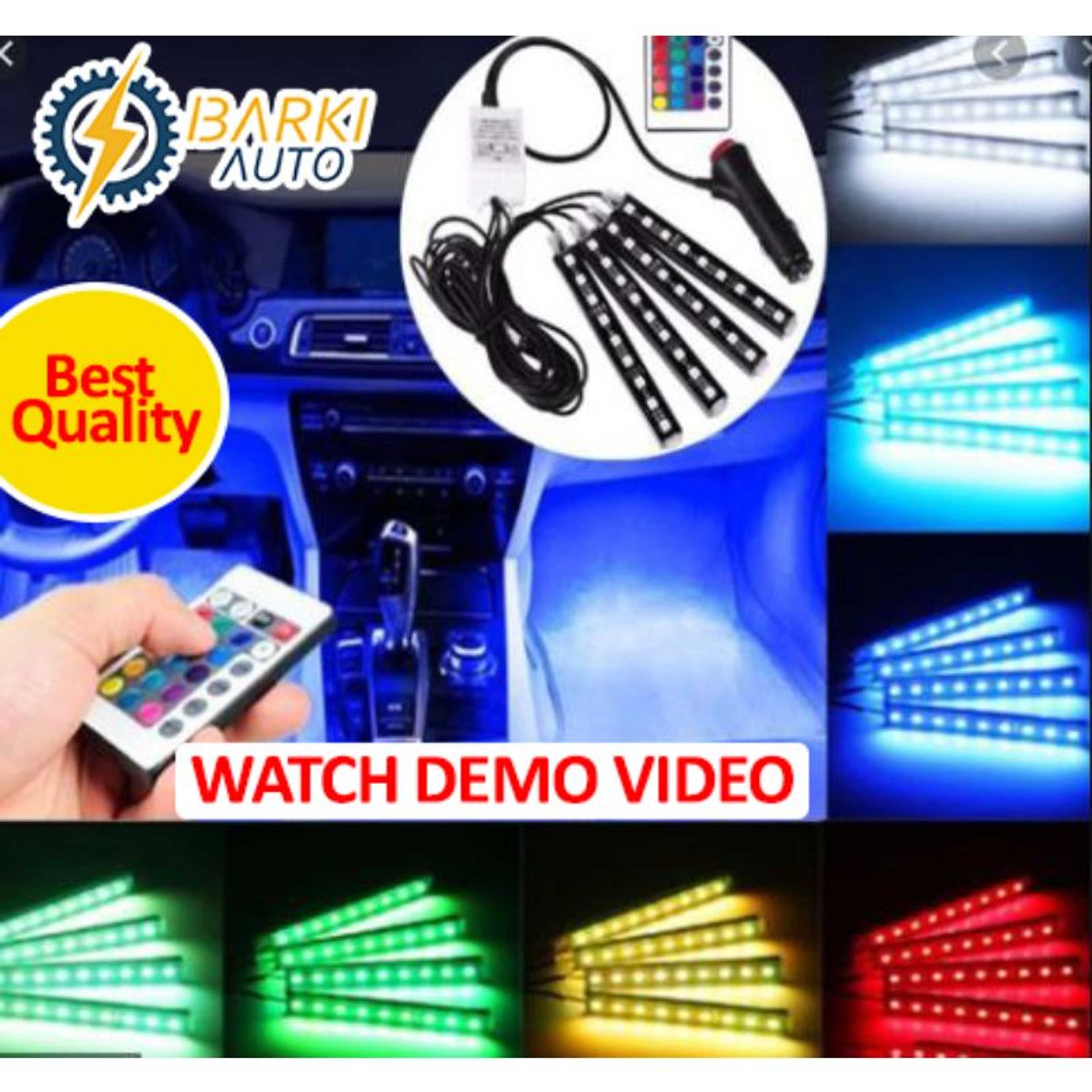 Car Atmosphere Light Remote Controlled with music sensor | Interior Neon Glow Light | Multi Color Light Strips | 4 PCS