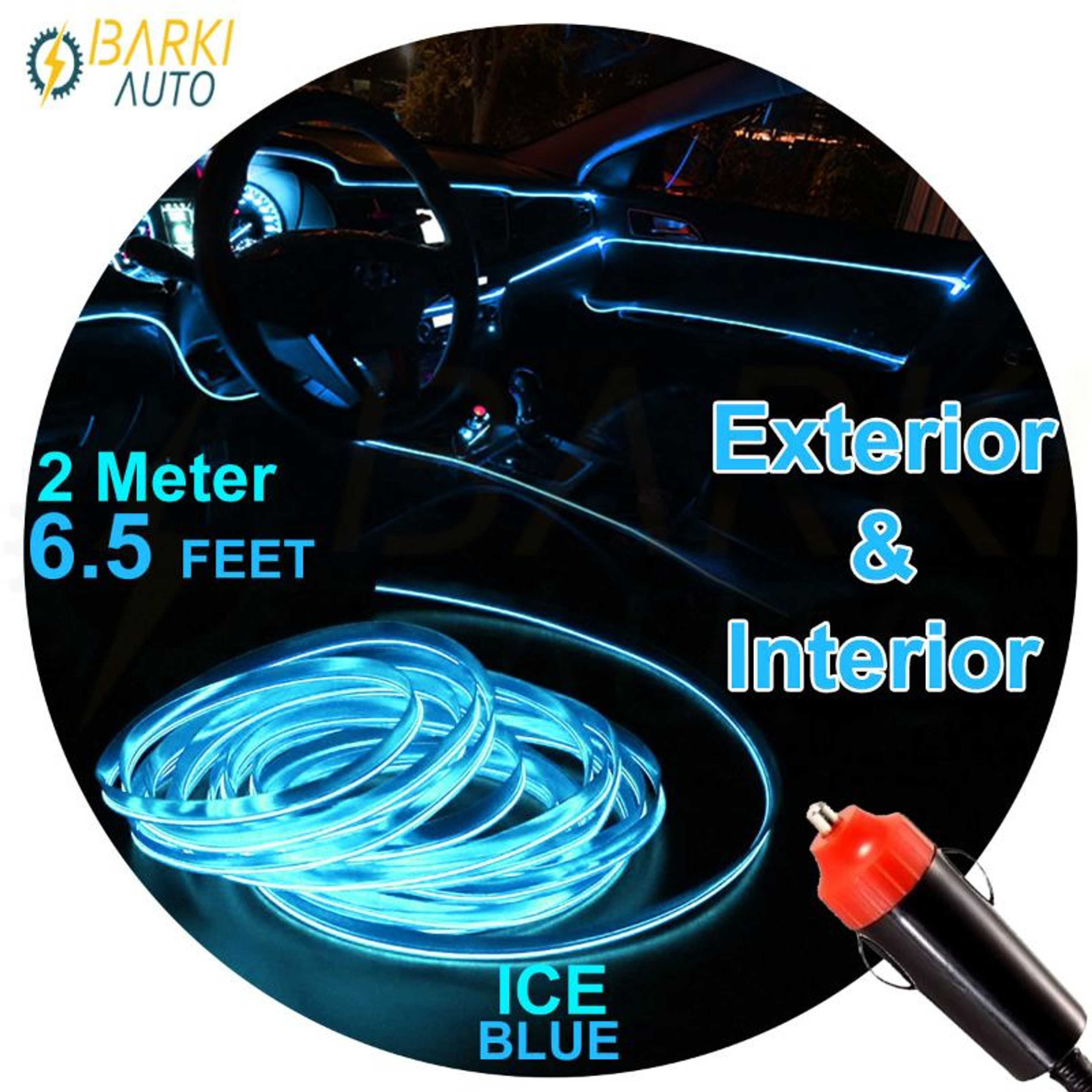 Car Dashboard Neon Ice Blue Color Light Wire with lighter plug holder 2 Meter (6.5 feet)