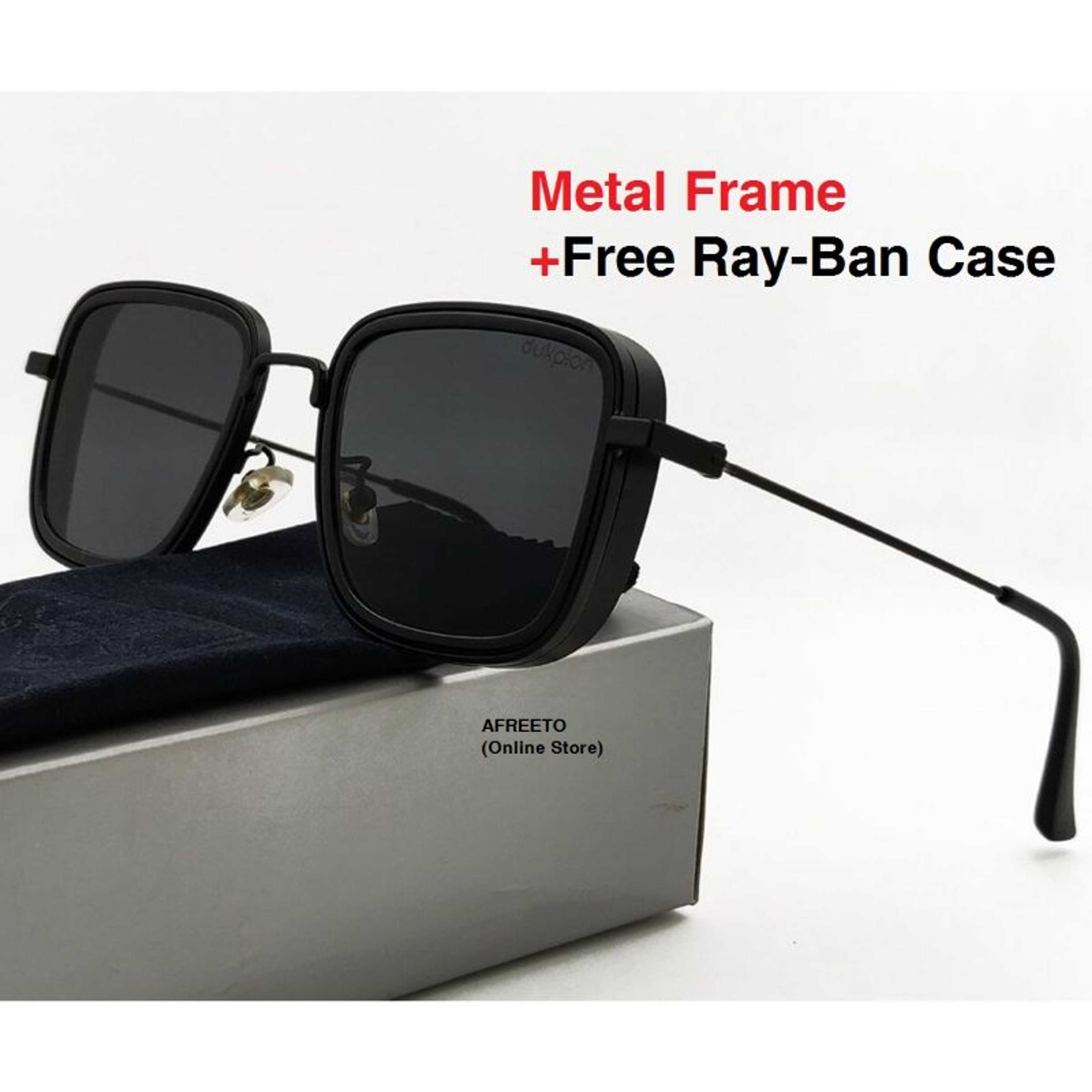 "Black Kabir Singh Sunglasses for men Metal Frame Square Design glasses "