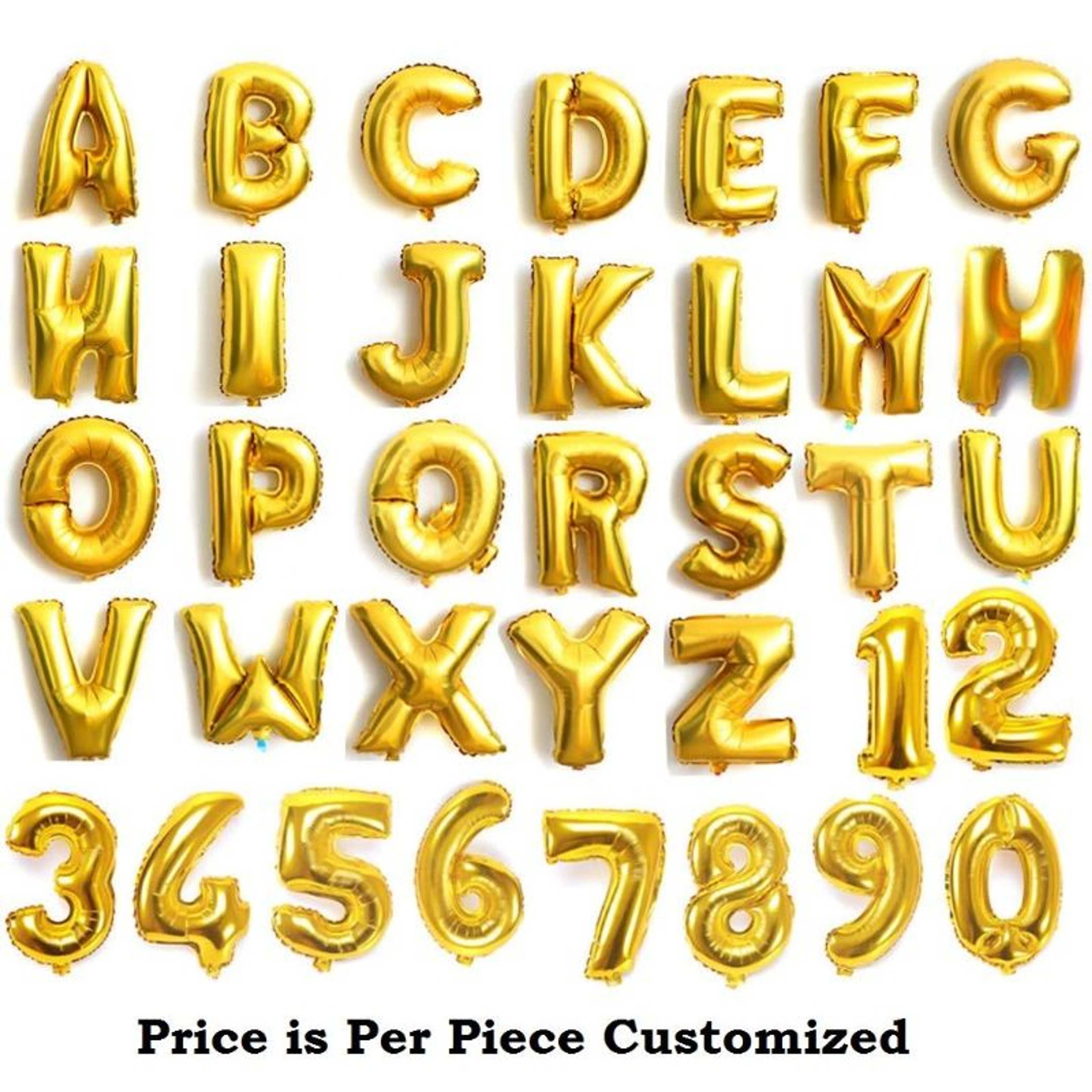 Golden Foil Balloons All Alphabets And Numbers Customized For Birthday Party Etc 16 Inches A TO Z 0 to 9 Price is Per Piece Included Pipe To Inflate