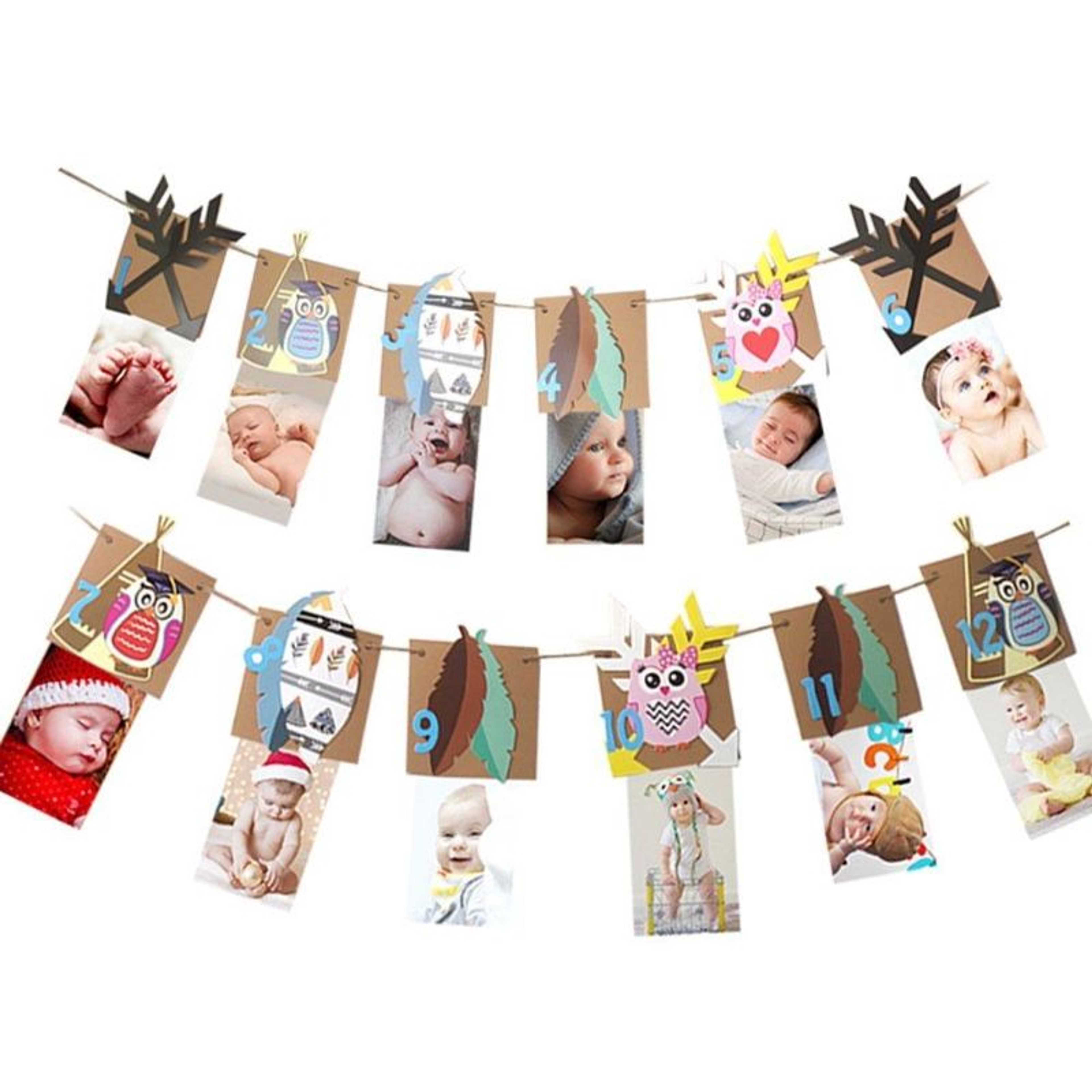 Photo Banner Memories Cartoon Themes album 12pcs Set Baby First Birthday Pictures Wall Hanging 12 Months Pictures Frame Or 1 To 12 Year Old Kids Birthday - Product Main Image