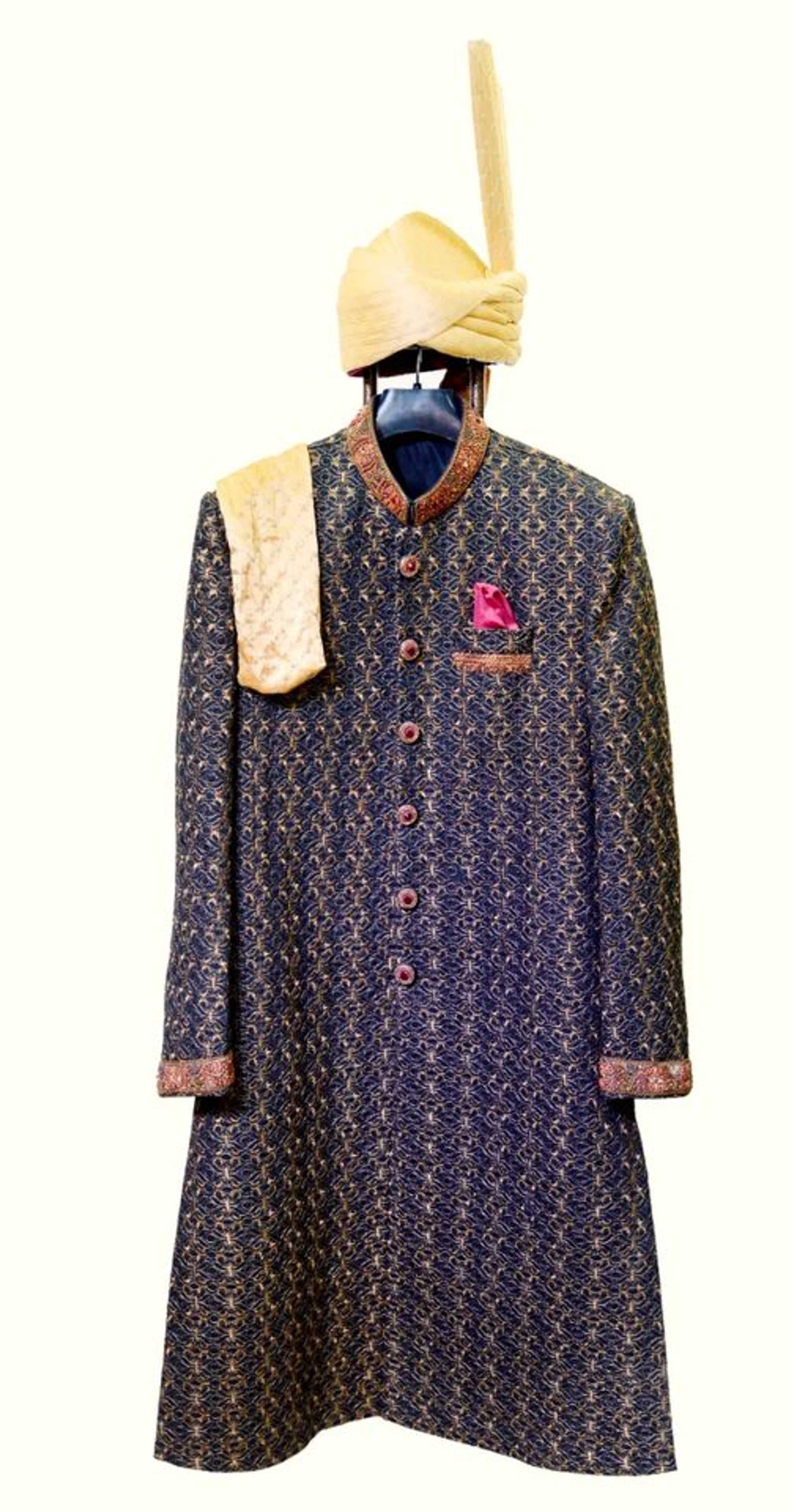 "Sherwani w/ Crown (pictured) and shoes (khussa) "